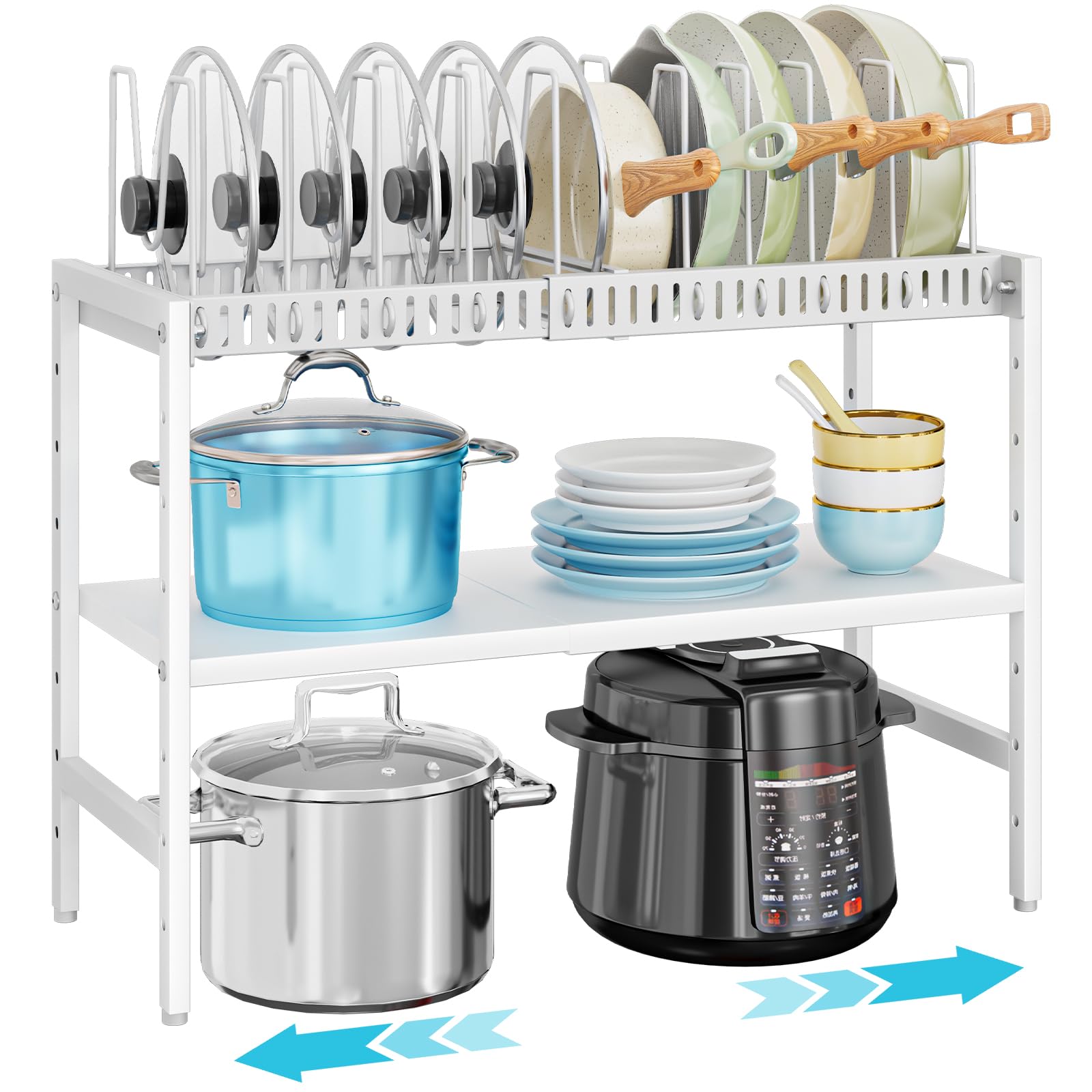 2Tier Pots and Pans Organizer Under Cabinet,Expandable Pots Lid Organizers