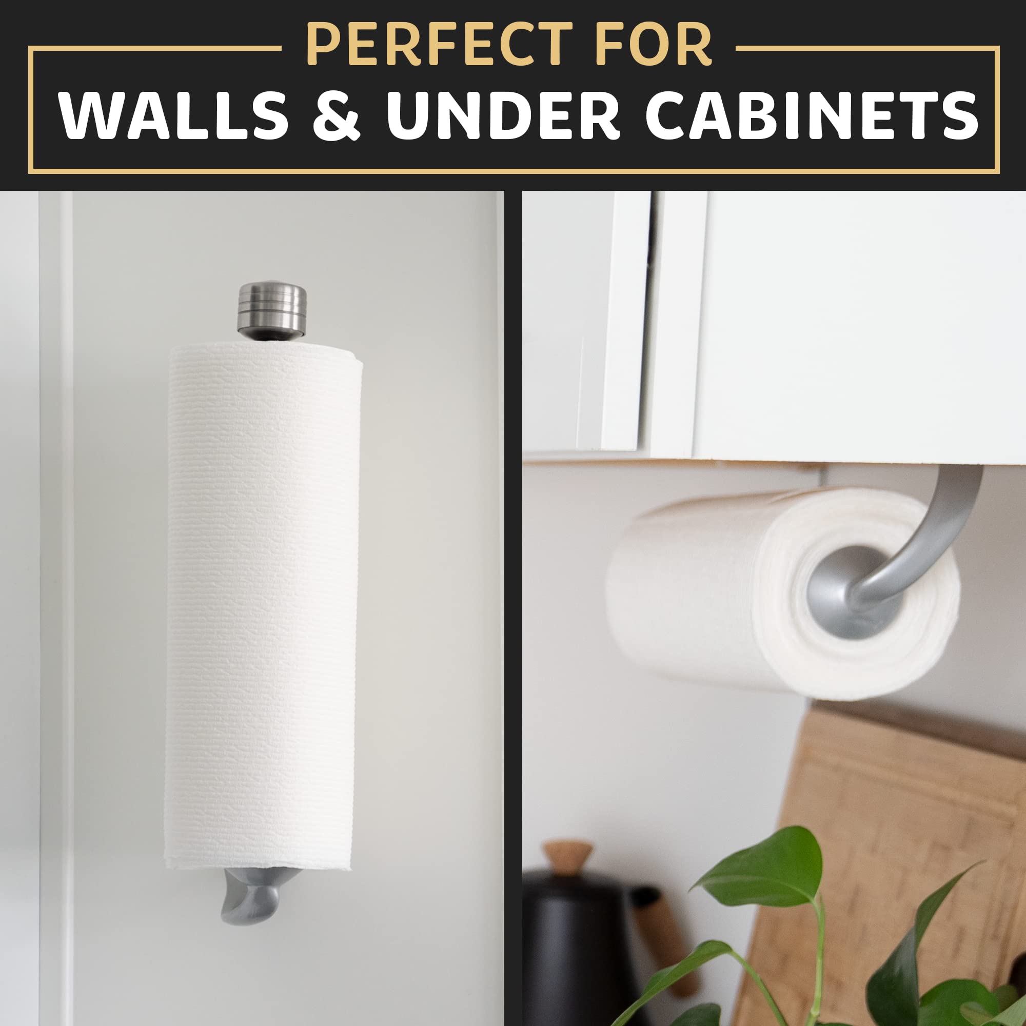 One Handed Tear Wall Mounted & Under Counter Paper Towel Holder Dispenser - Stainless Steel Wall Mount Paper Towel Holder - Easy