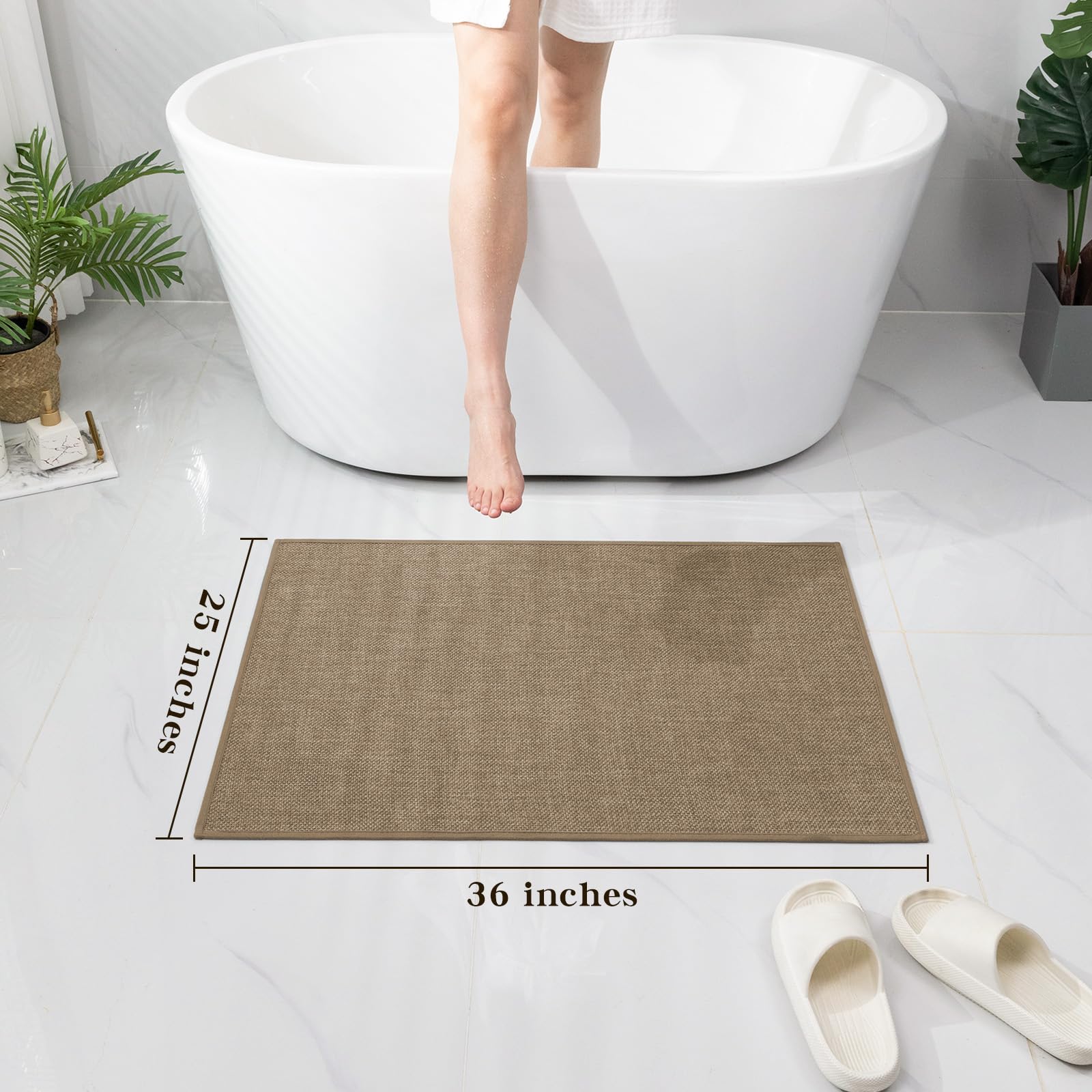 Chakme Bathroom Rugs Mat 36X25, Ultra Thin Non Slip Bath Mat Large Quick Dry Absorbent Bath Mat For Bathroom Floor, (Dark Beige,