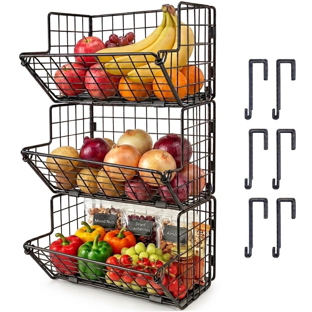 3Tier Wire Fruit Basket for Kitchen, Countertop & Cabinet Door Organizer (Fits Cabinet Doors ONLY, Not Standard Doors), Heavy D