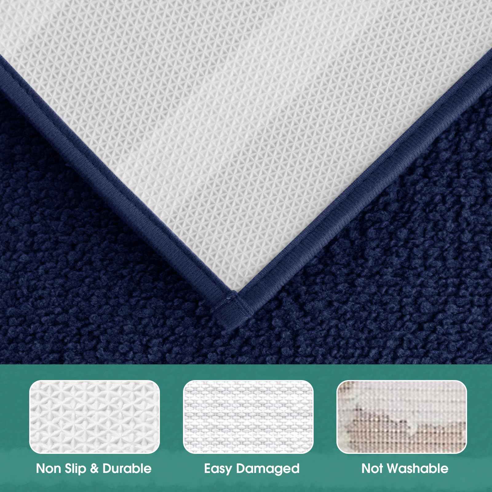 Homeideas Bathroom Rug Set 2 Piece, Striped Super Absorbent Soft Microfiber Non-Slip Washable Bath Mats For Shower And Tub (Navy