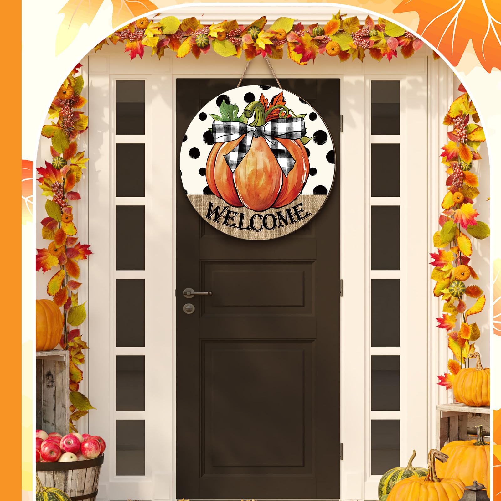3 Pcs Fall Thanksgiving Decoration for Home Front Door Decor Signs Fall Pumpkin Wooden Wreath Autumn Maple Leaves Door Hanger fo