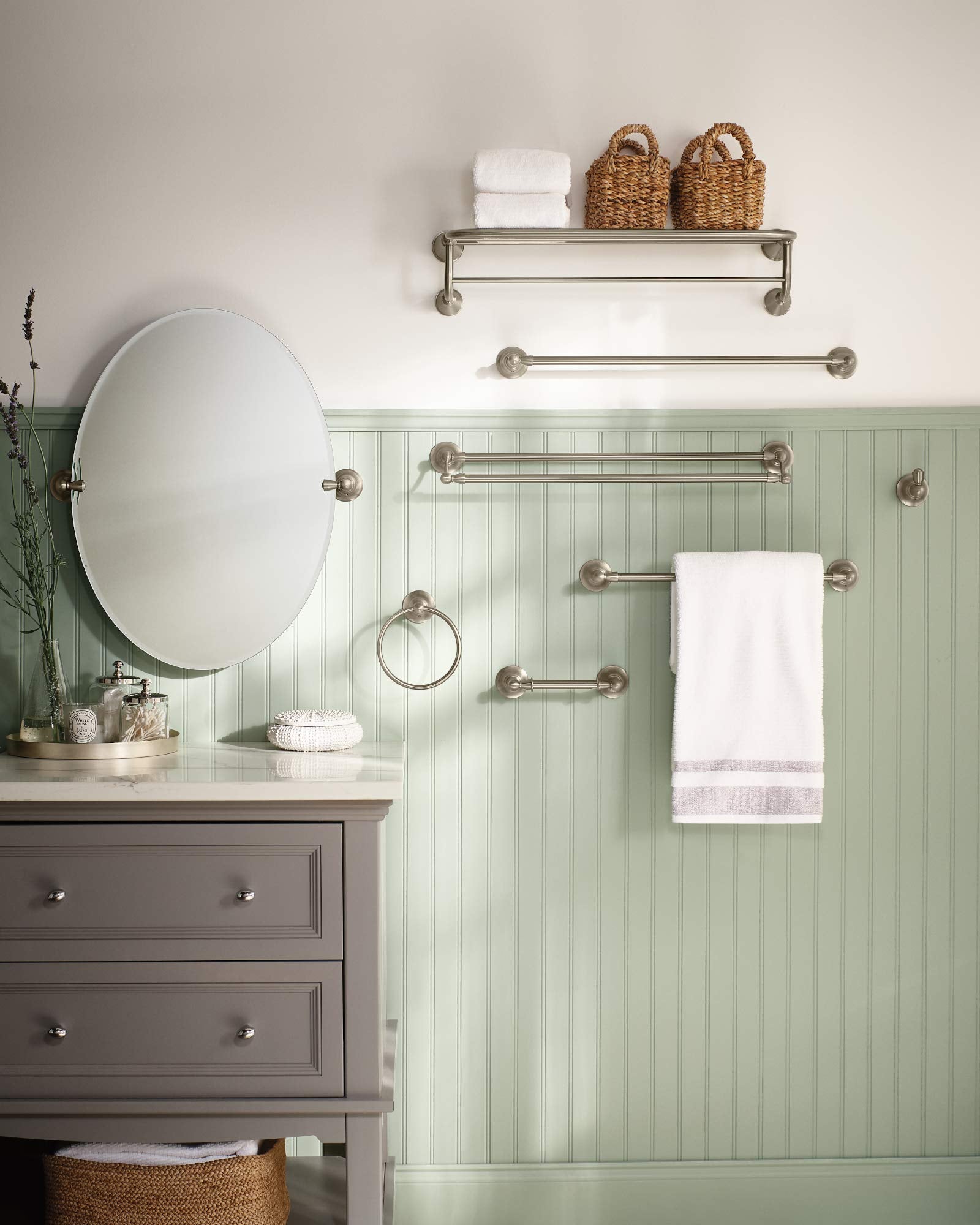 Moen Dn6886Bn Sage Single Post Bathroom Hand Towel Ring, Spot Resist Brushed Nickel