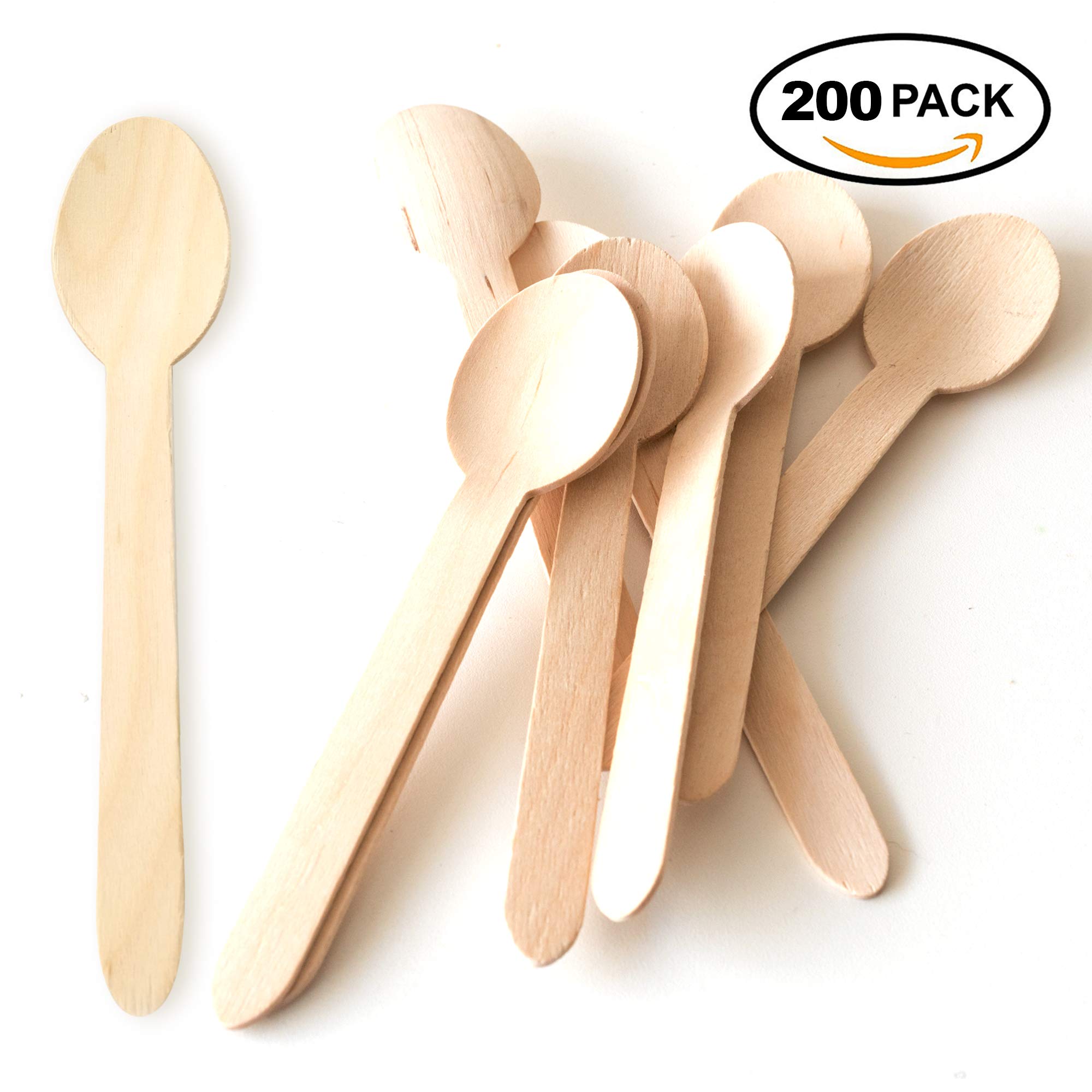 Matana - 100% Natural Disposable Bamboo Wooden Spoons 5.5'' Inch (200 Pack) - Compostable Cutlery, Biodegradable Utensils For Ga