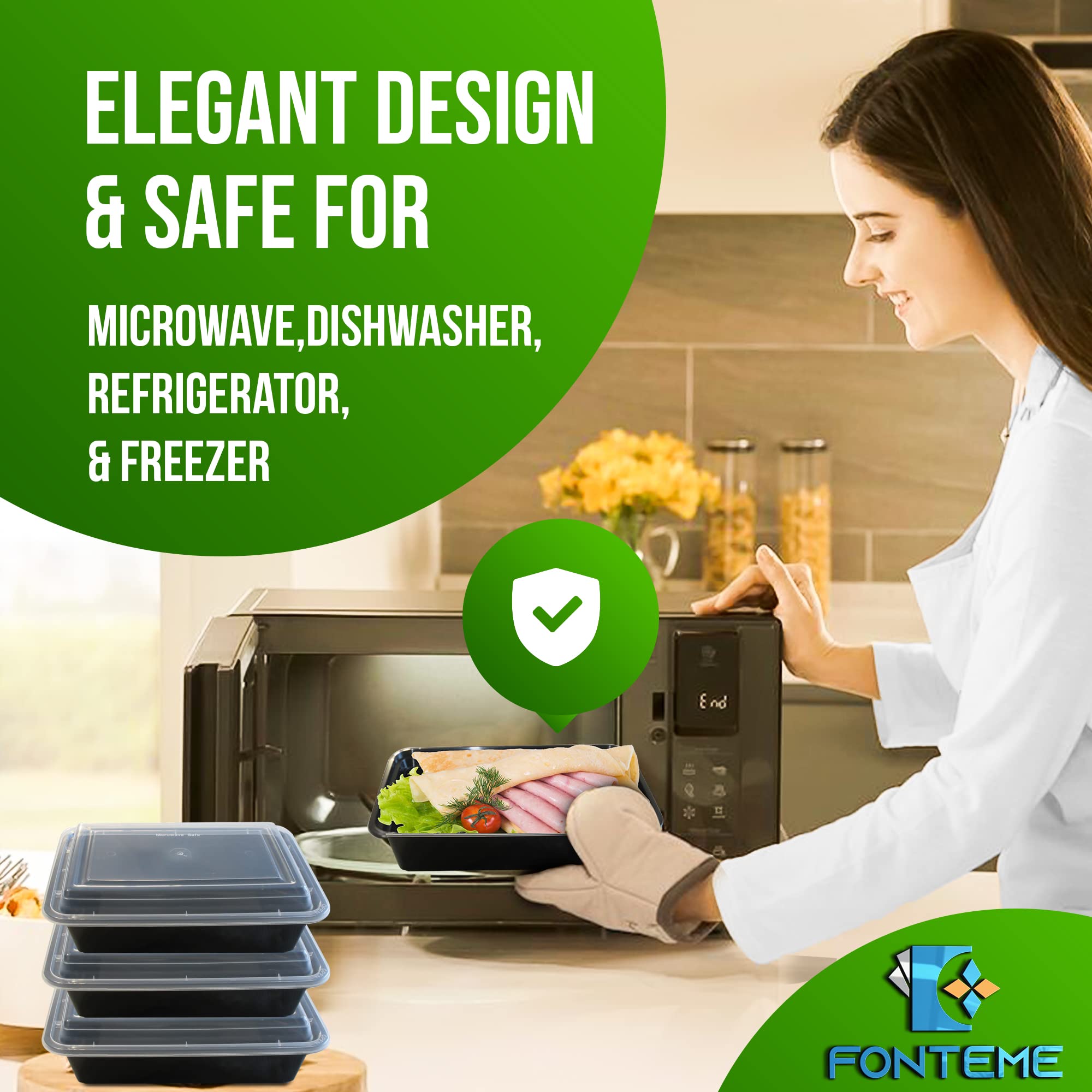 Fonteme Single Compartment Meal Prep - 25 Pack - Big Container With Airtight Lid - Freezer, Microwave & Dishwasher Safe - Stacka