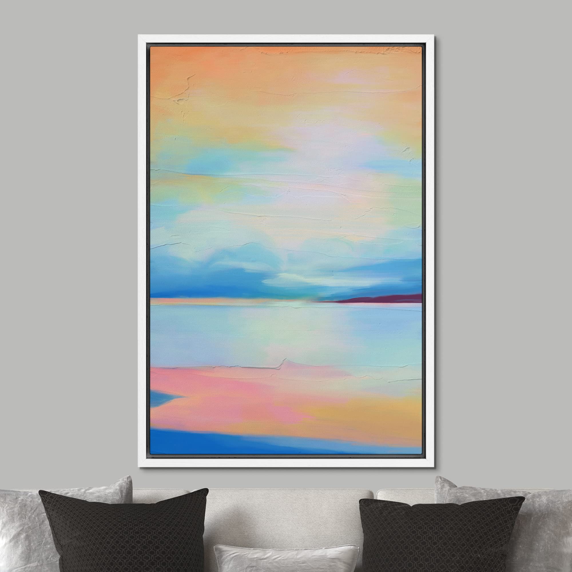 Signford Framed Canvas Print Wall Art Vibrant Pastel Rainbow Paint Strokes Graffiti & Street Art Abstract Illustrations Modern A