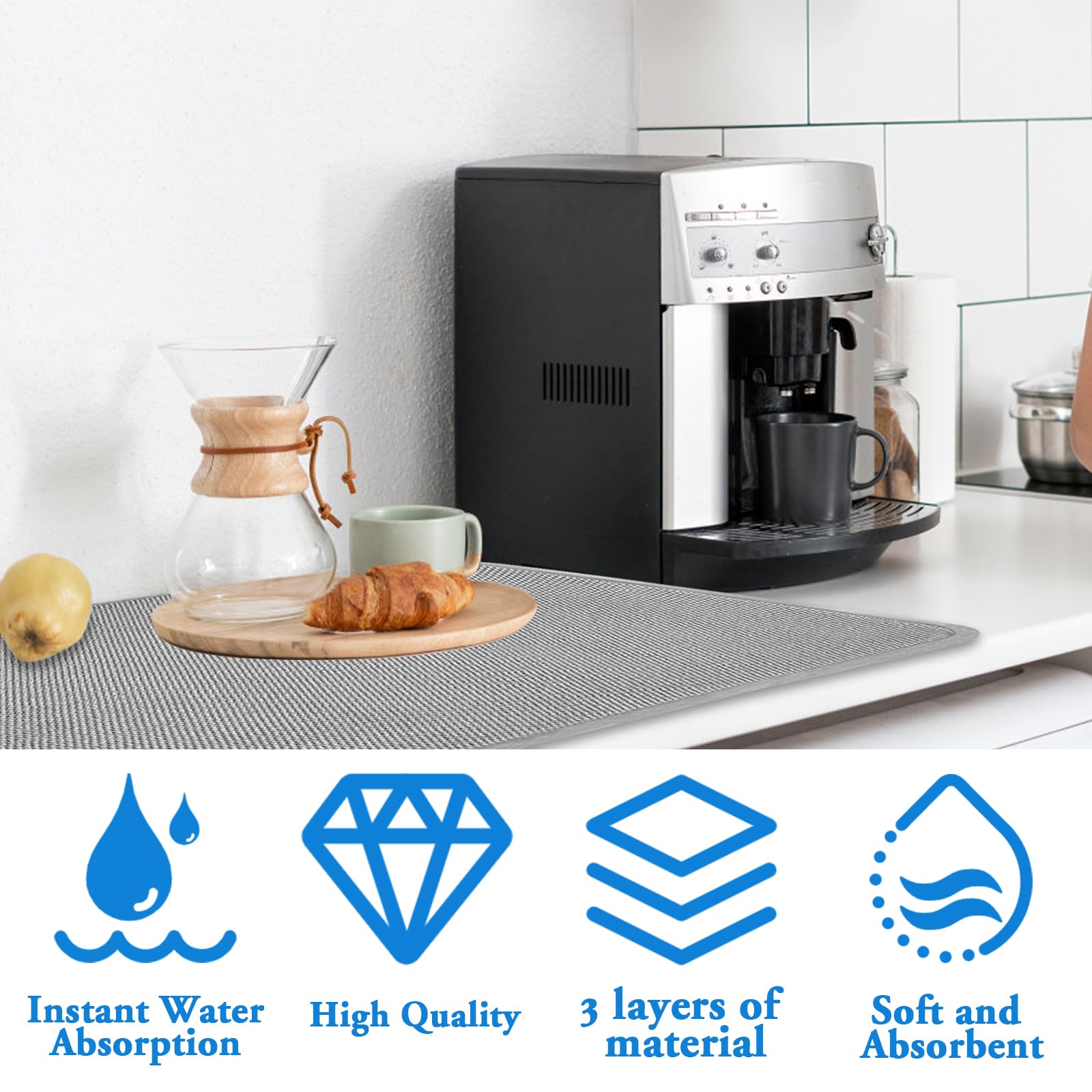 2 Pack Large Dish Drying Mat,24X17 Inch Absorbent Microfiber Dishes Drainer Mats,Dish Drying Pad For Countertops,Sinks,Draining