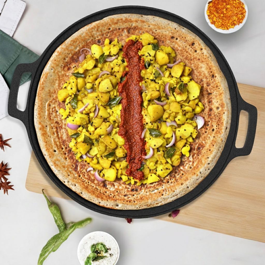 Esspy Pre-Seasoned Cast Iron Tawa For Dosa | 12 Inch(30 Cm) | Pre-Seasoned Tawa For Uthappam, Roti, Chapati, Naan | Gas & Induct