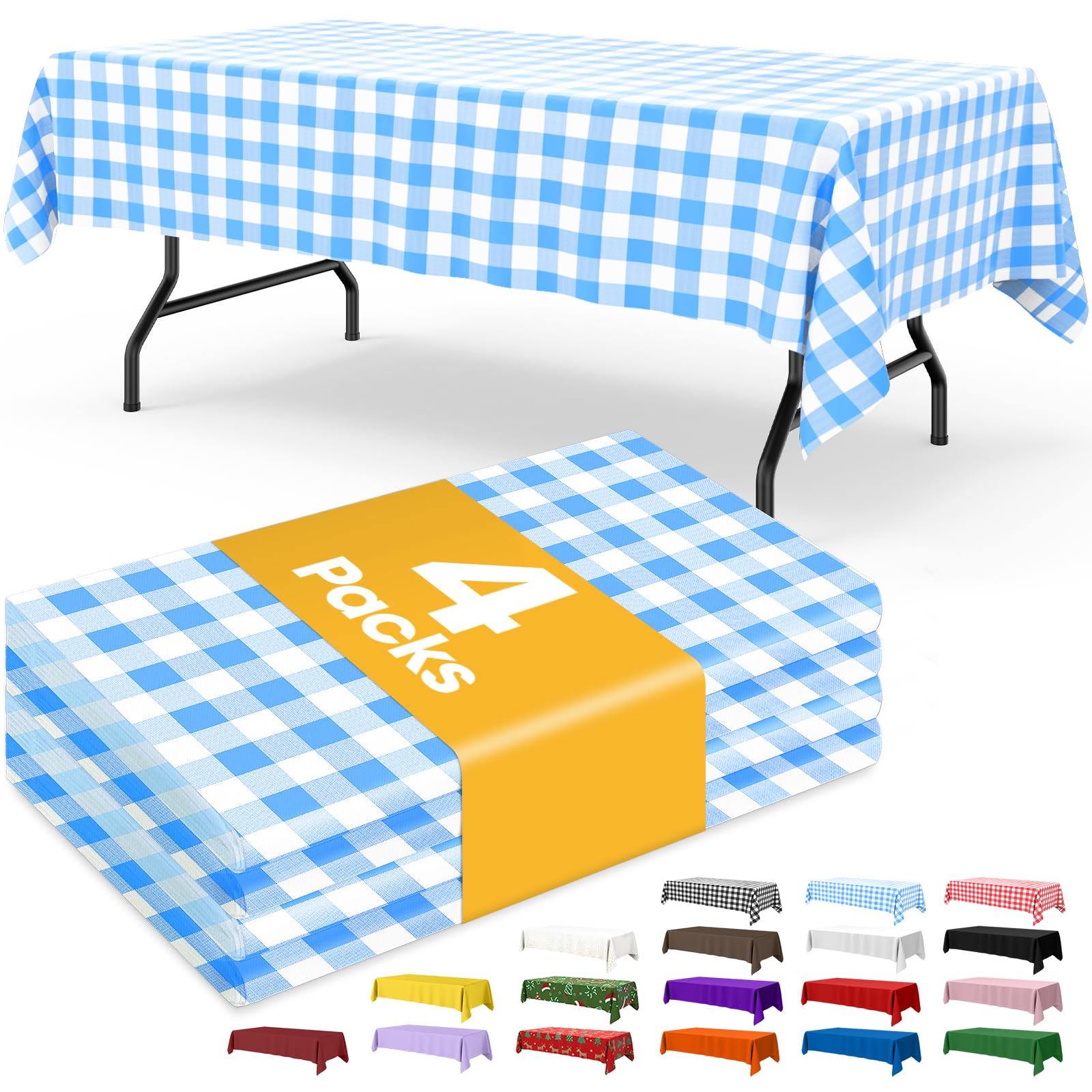 Niuara Blue Checkered Plastic Table Cloth - 4 Pack 54    108 Rectangle Disposable Tablecloths for 6FT Tables, Waterproof Table C