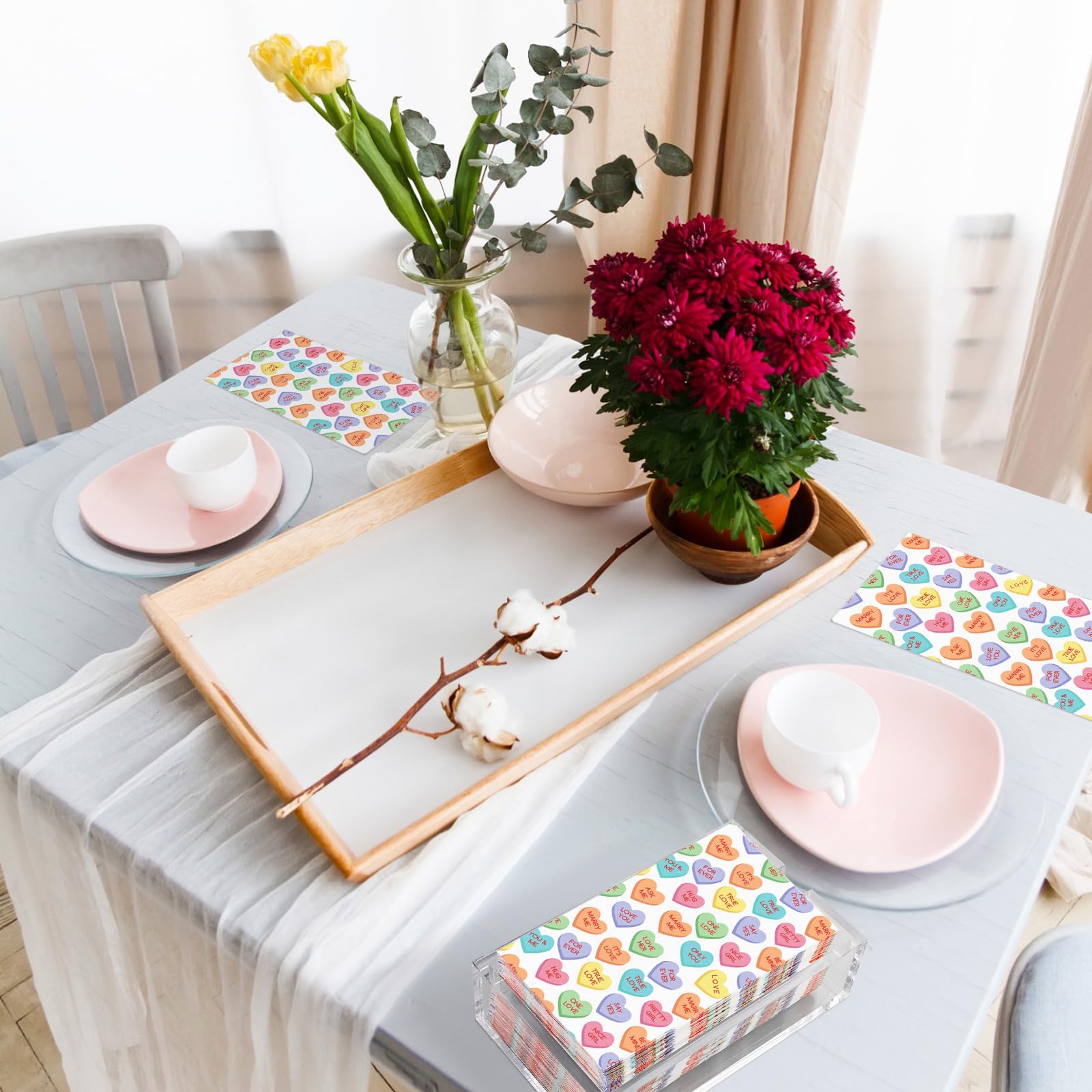 Tinlade 100 Pcs Valentine'S Day Conversation Heart Napkins Candy Love Colorful Disposable Paper Napkins Bulk Valentine'S Guest G