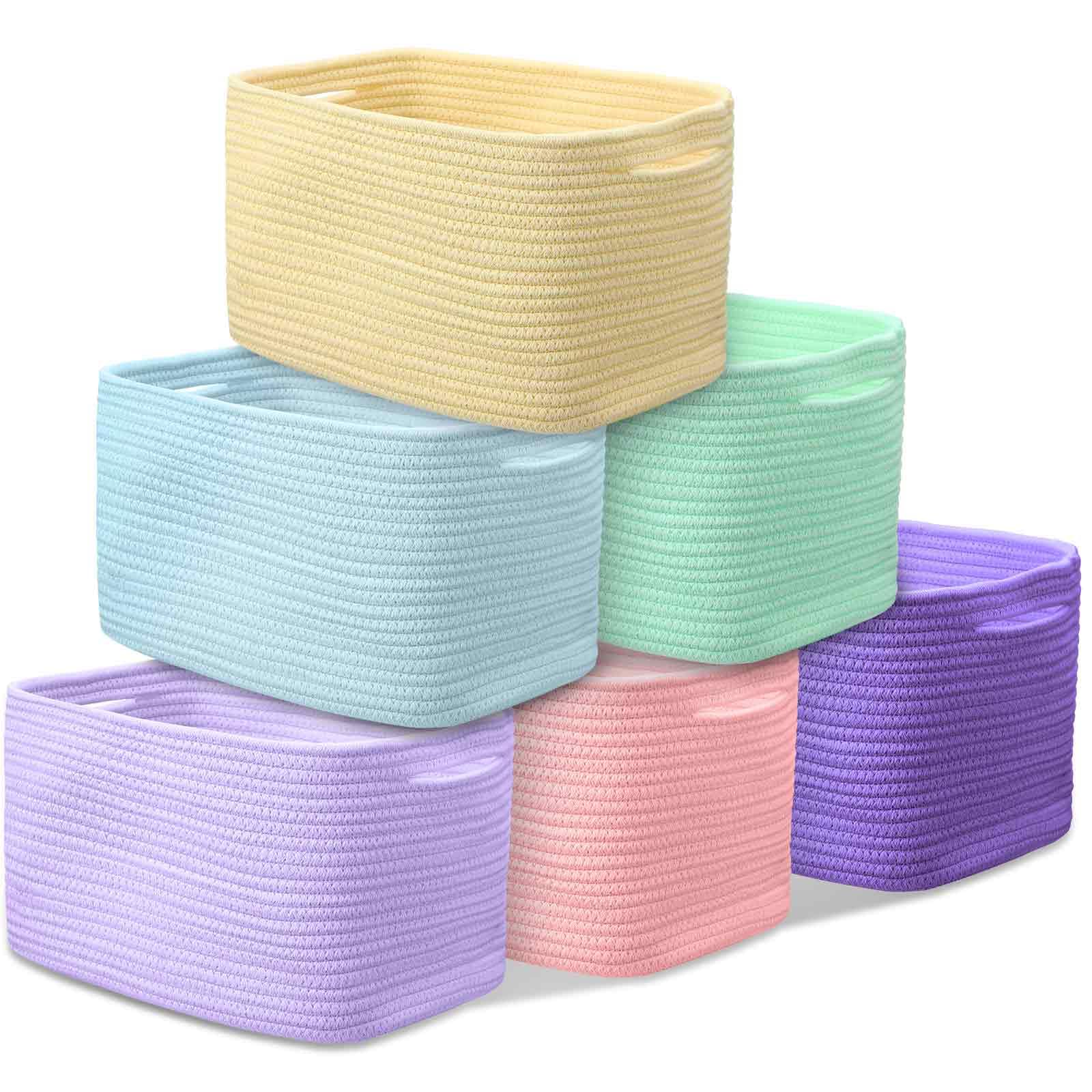 Hushee 6 Pack Cotton Rope Storage Baskets for Organizing Shelves 15x10x9 Larger Woven Toy Storage Basket Cube Bin Decorati