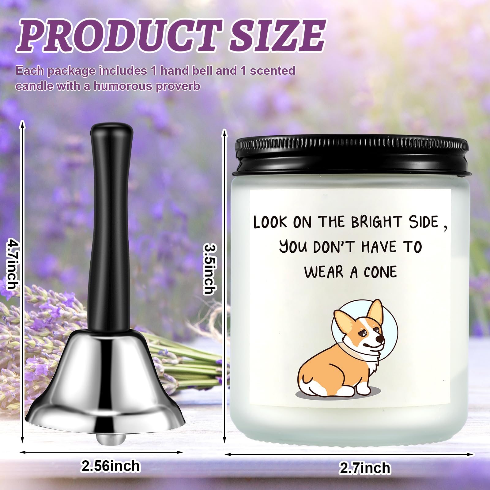 Newtay 2 Pcs Funny Get Well Gift for Women Men Post Surgery Recovery Gift Include Hand Call Bell and Lavender Scented Candle Che