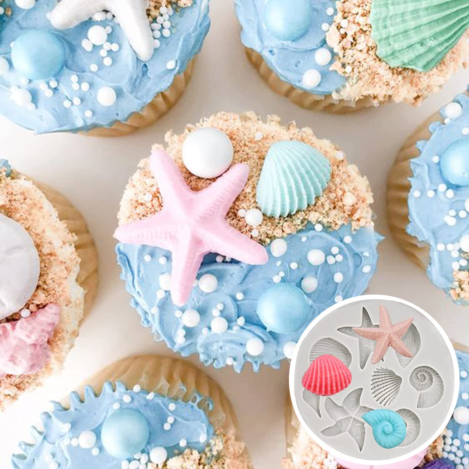 Afinsea 3 Pcs Marine Theme Cake Fondant Silicone Mold Seashell Conch Starfish Coral Baking Molds For Diy Cake Decoration Chocola