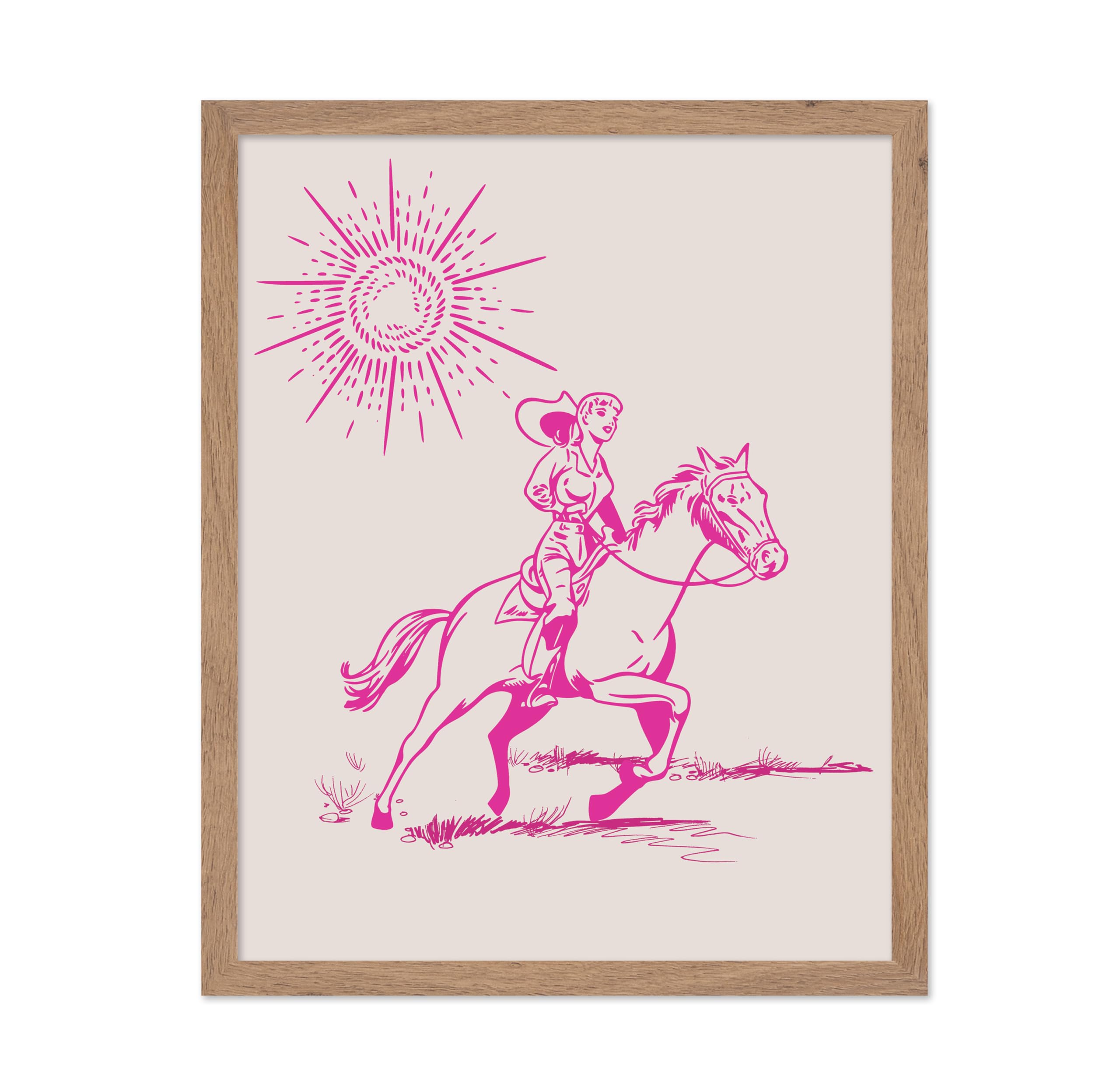 Poster Master Sunset Cowgirl Poster - Retro Pink Cowgirl Print - Western Art - Trendy Art - Wild West Art - Modern Art - Gift fo