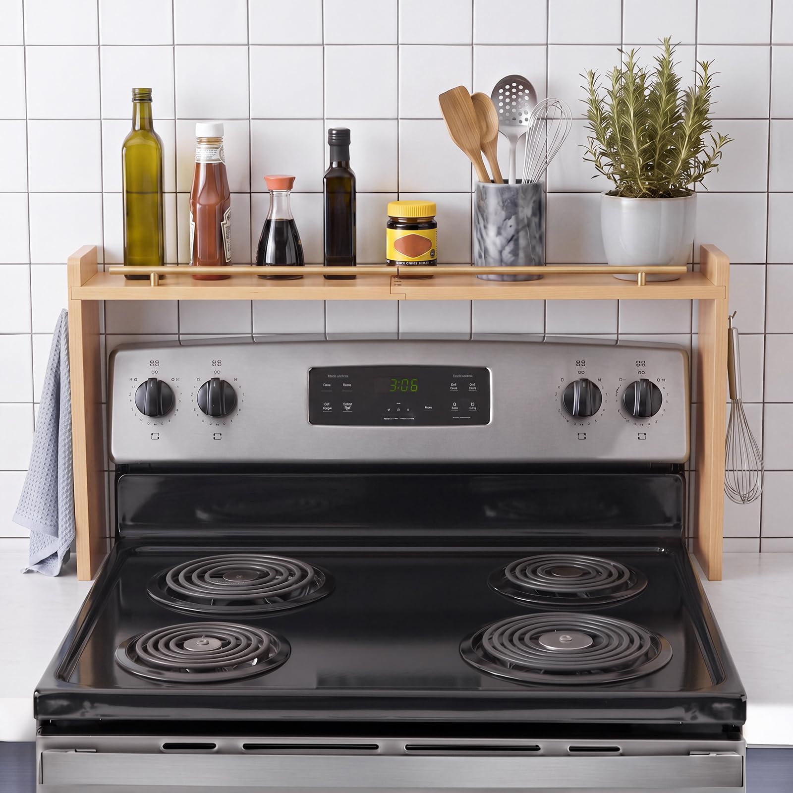 Sintuff over Stove Shelf with Legs, Wooden Spice Rack, Light Brown