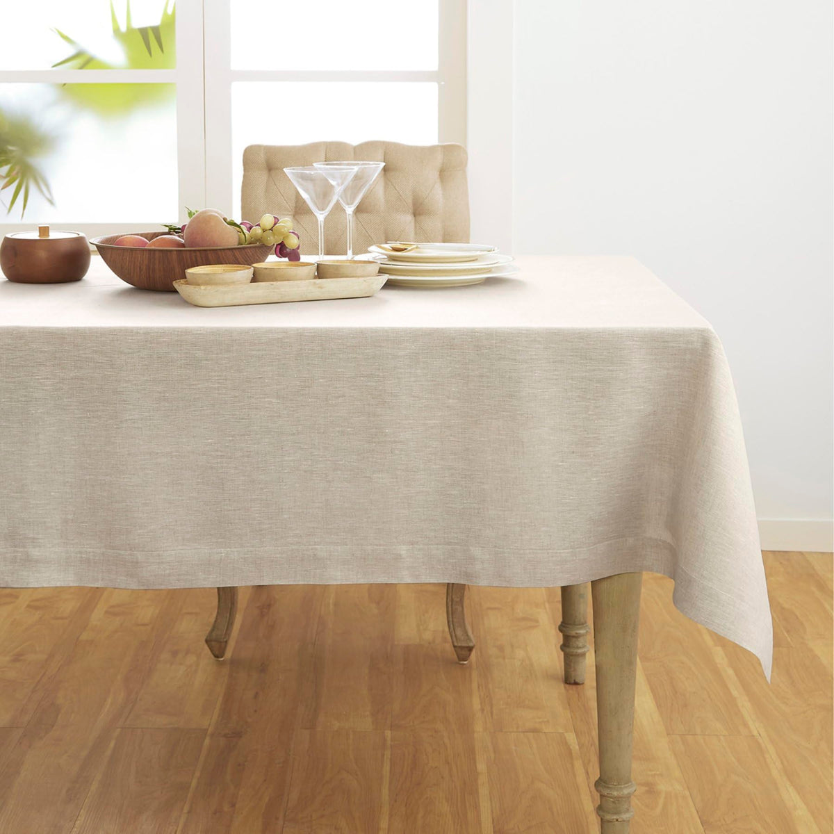 Solino Home Linen Tablecloth 144'' L X 60'' W Inch - 100% Pure Linen Light Natural Table Cloth For Rectangle Tables - Athena, Ma