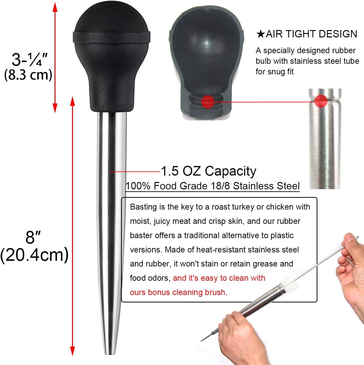 Kaycrown Turkey Baster And Turkey Roast Lifters, Rubber Turkey Baster With 2 Marinade Needles & Stainless Steel Turkey Poultry F