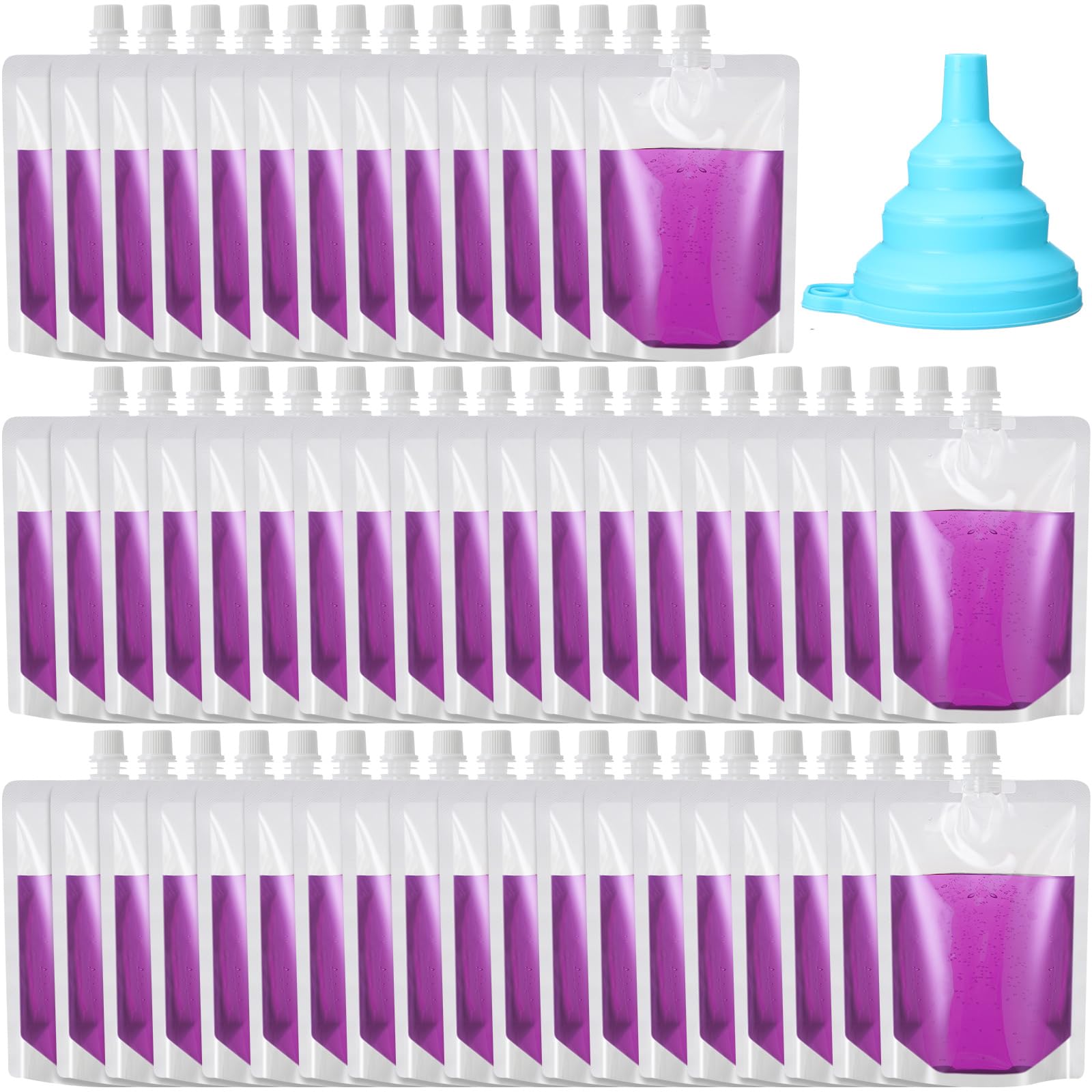 Patelai Plastic Liquid Pouch Reusable Juice Pouches Travel Water Pouch Leak Proof Bags Bulk with Collapsible Silicone Funnel for