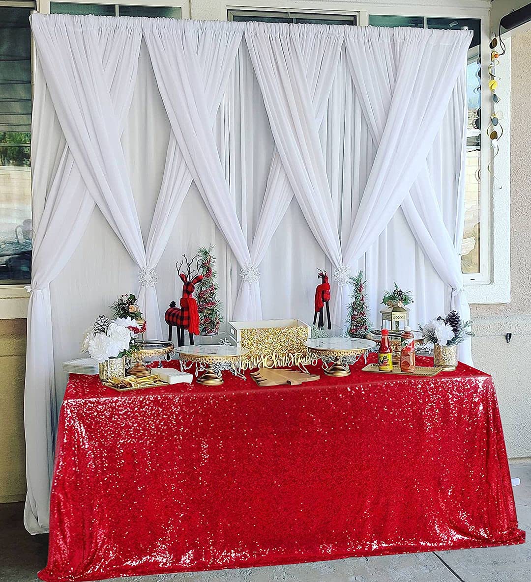 Queendream Sparkly Sequin Tablecloth - Red Table Cloth 50X80 Inches Rectangle Table Overlay Fabric For Birthday Parties Baby Sho