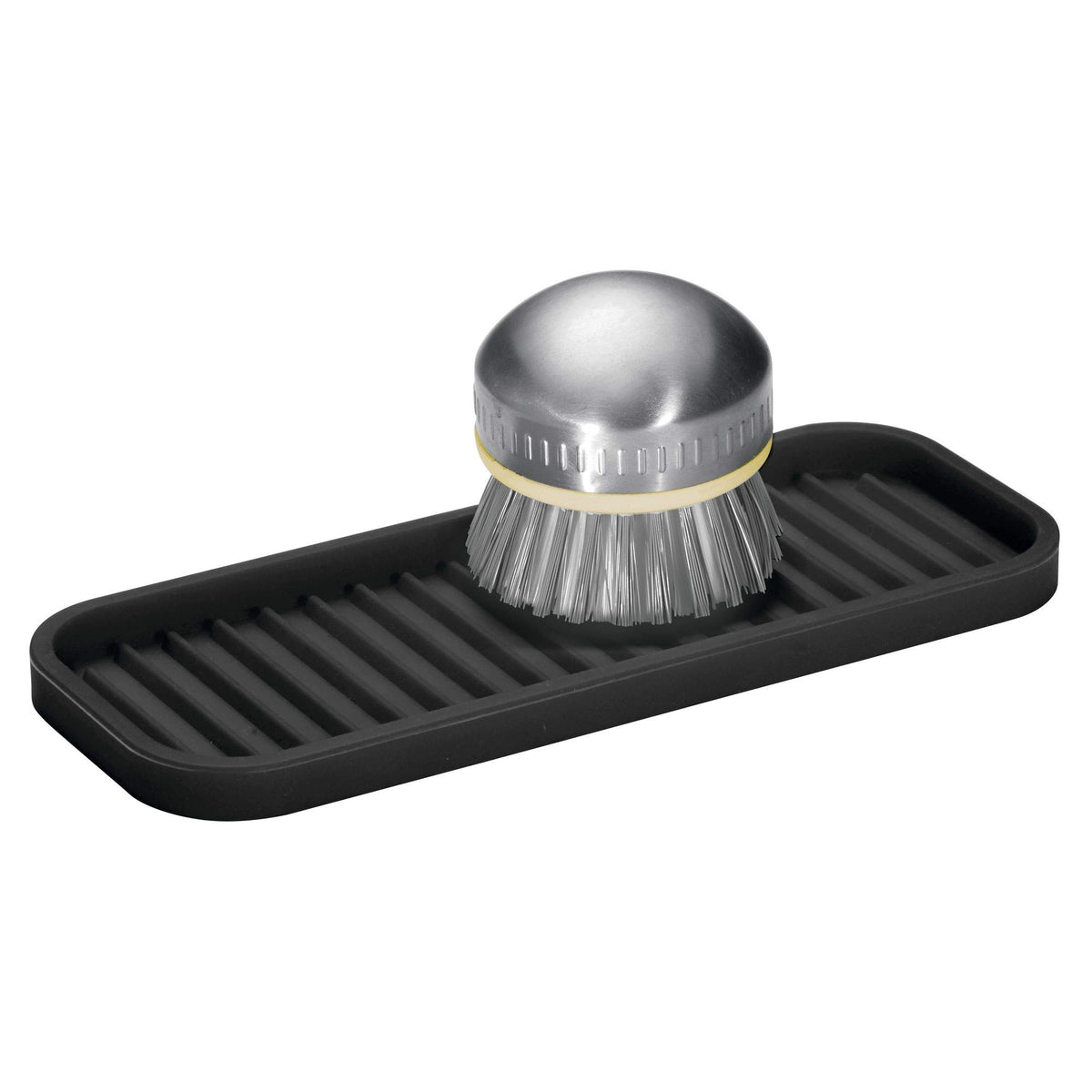 Idesign Lineo Silicone Kitchen Sink Tray For Sponges, Scrubbers, Soap, Stovetop Spoon Holder, 9'' X 3.5'' X 0.5'', Black