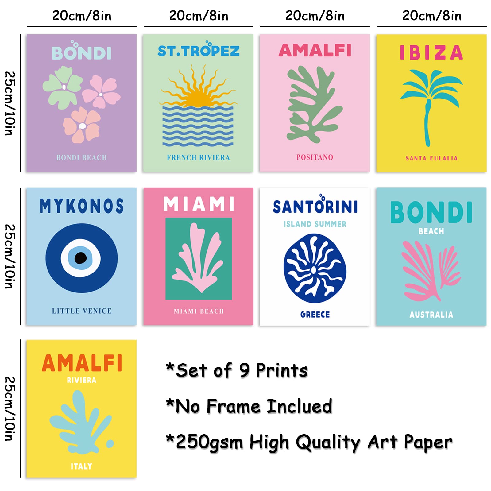 Whaline 9Pcs Preppy Travel Wall Art Prints Preppy Room Decor Abstract Aesthetic Preppy Room Decor Colorful Minimalist Unframed A