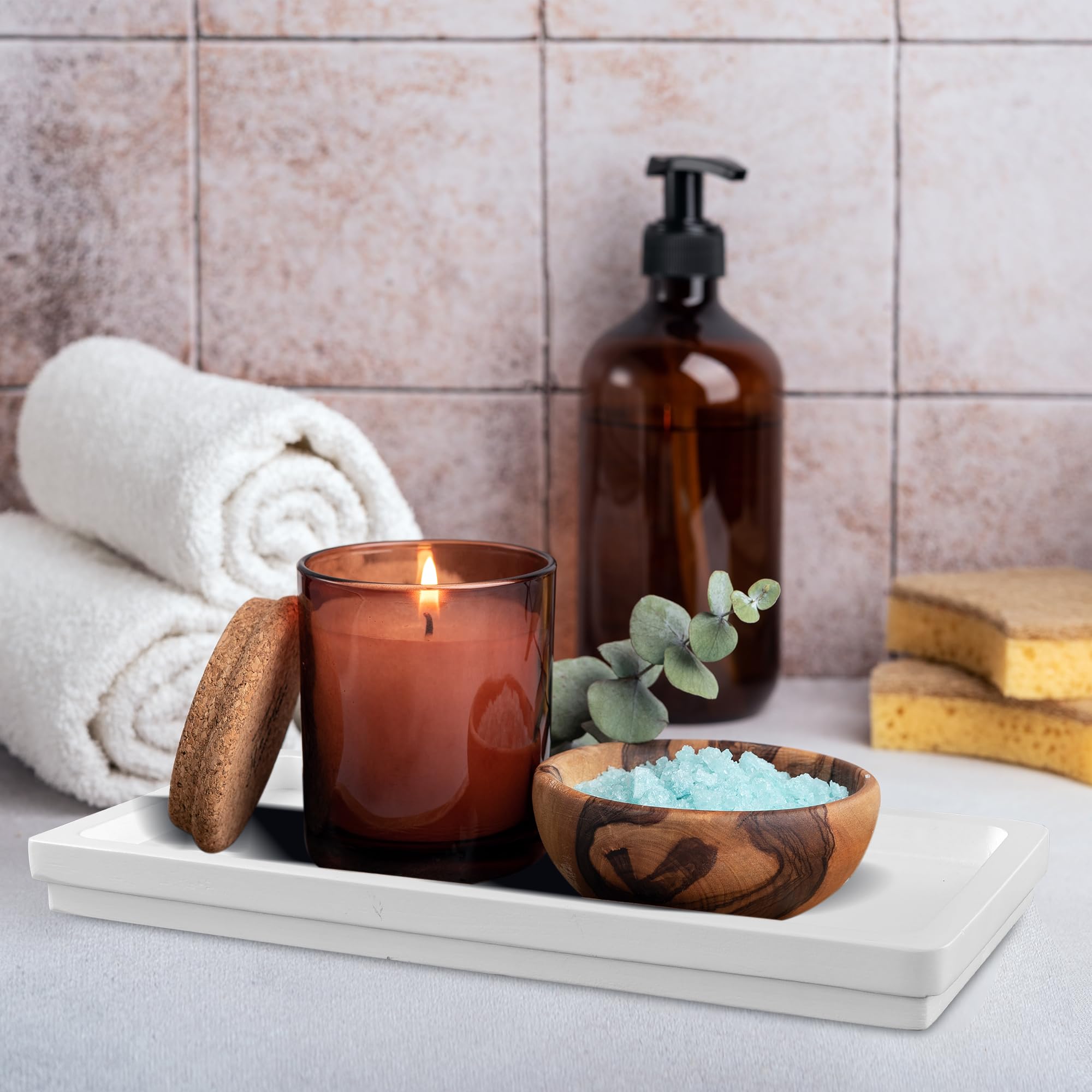 Acacia Bathroom Counter Tray - 11.8 X 5.9 Inches Rectangle Organizer Tray, Soap Tray Suitable For Bathtub Countertop Sink Dresse