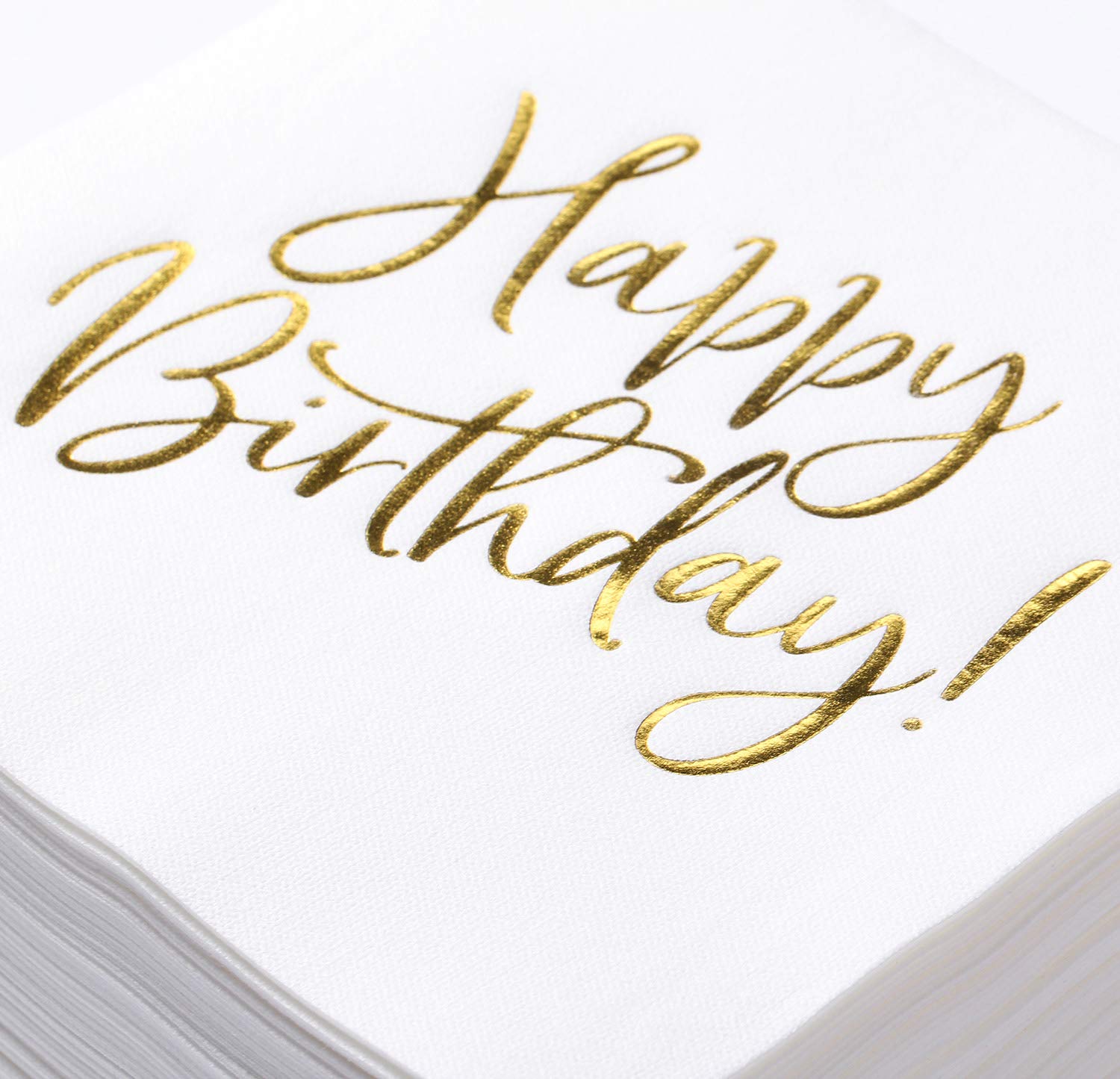 Morgiana 50 Pack Happy Birthday Napkins, Luxury White Gold Birthday Dinner Napkins 16 X 16 Inch, Airlaid Paper, Happy Birthday N