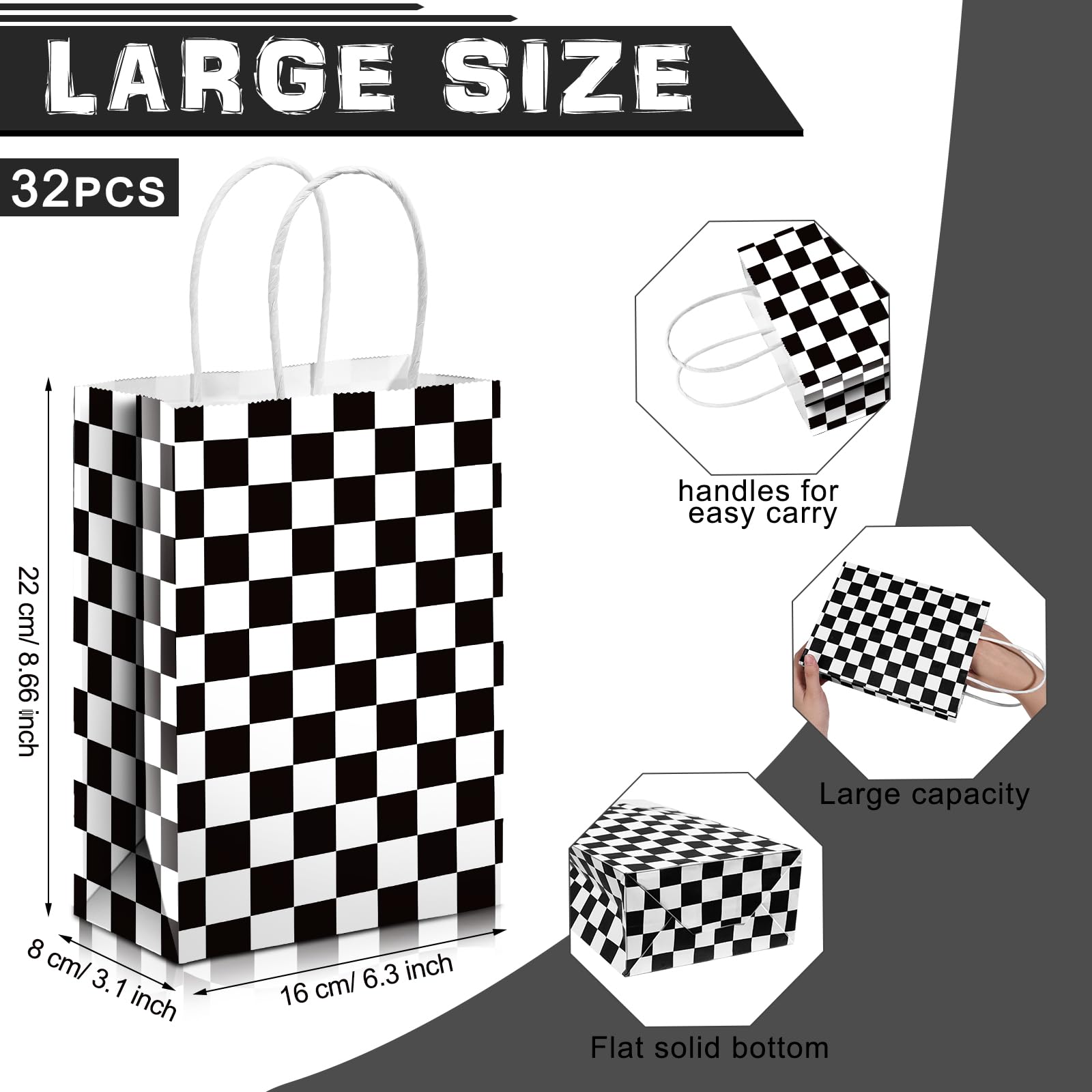 Epakh 32 Pcs Checkered Racing Treat Bags Race Car Party Favors Bag With Handles Black And White Checkered Racing Flag Candy Bags