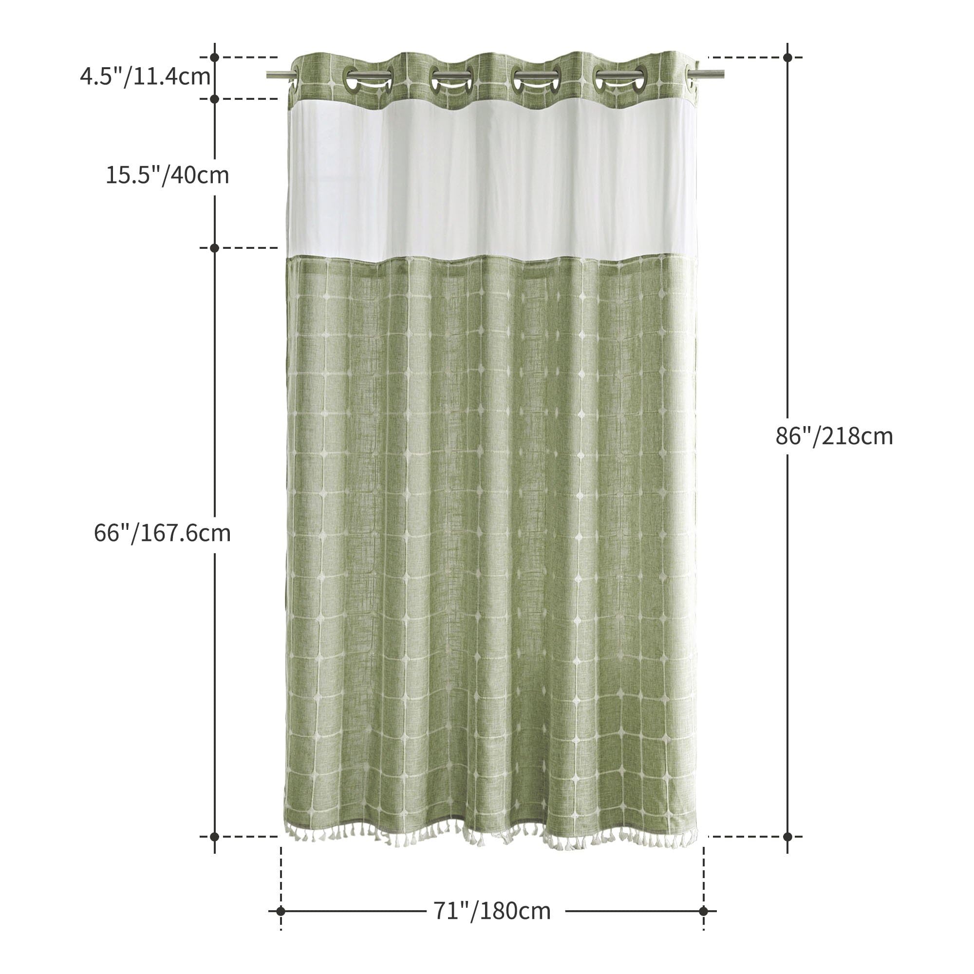 River Dream White Farmhouse Shower Curtain With Snap-In Liner, No Hooks Needed,With Magnets,With Tassels,Water Repellent&Machine