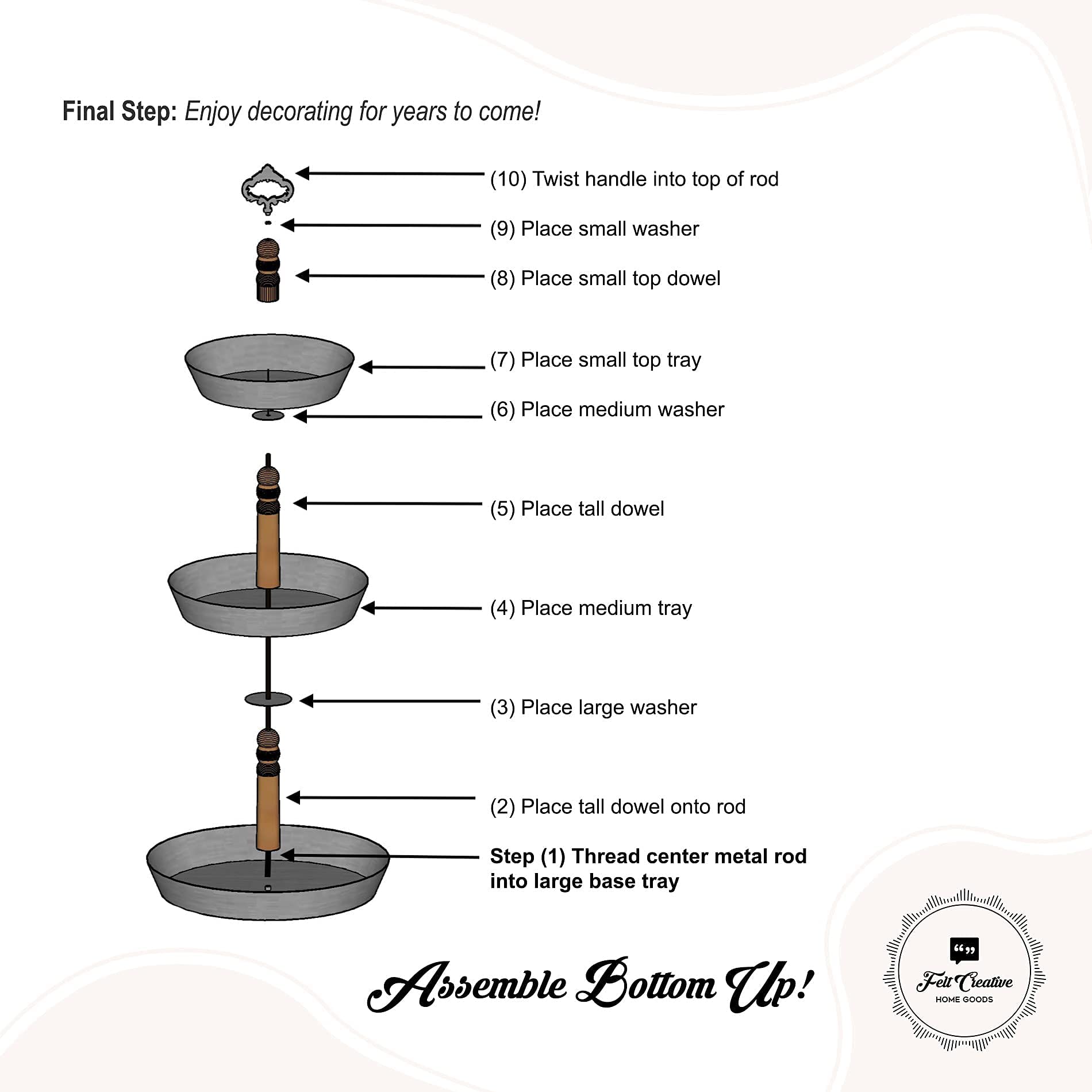 3 Tiered Tray Stand [Xl] - Stunning, Extra Large Three Tiered Tray Stand, Farmhouse Tiered Tray, Cookie Display Stand, Metal Ser