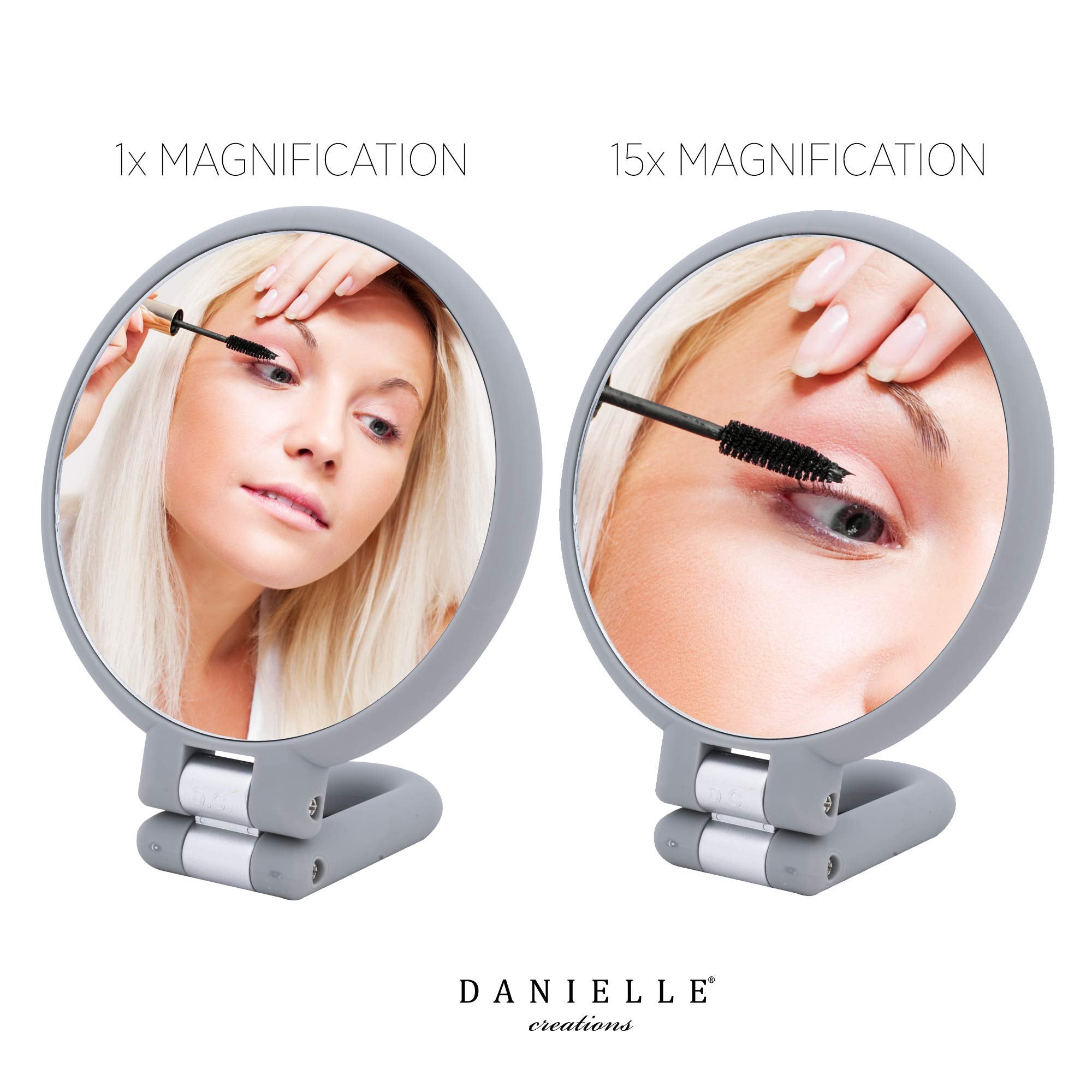 Danielle Magnification Folding Makeup Mirror, Grey, 15X