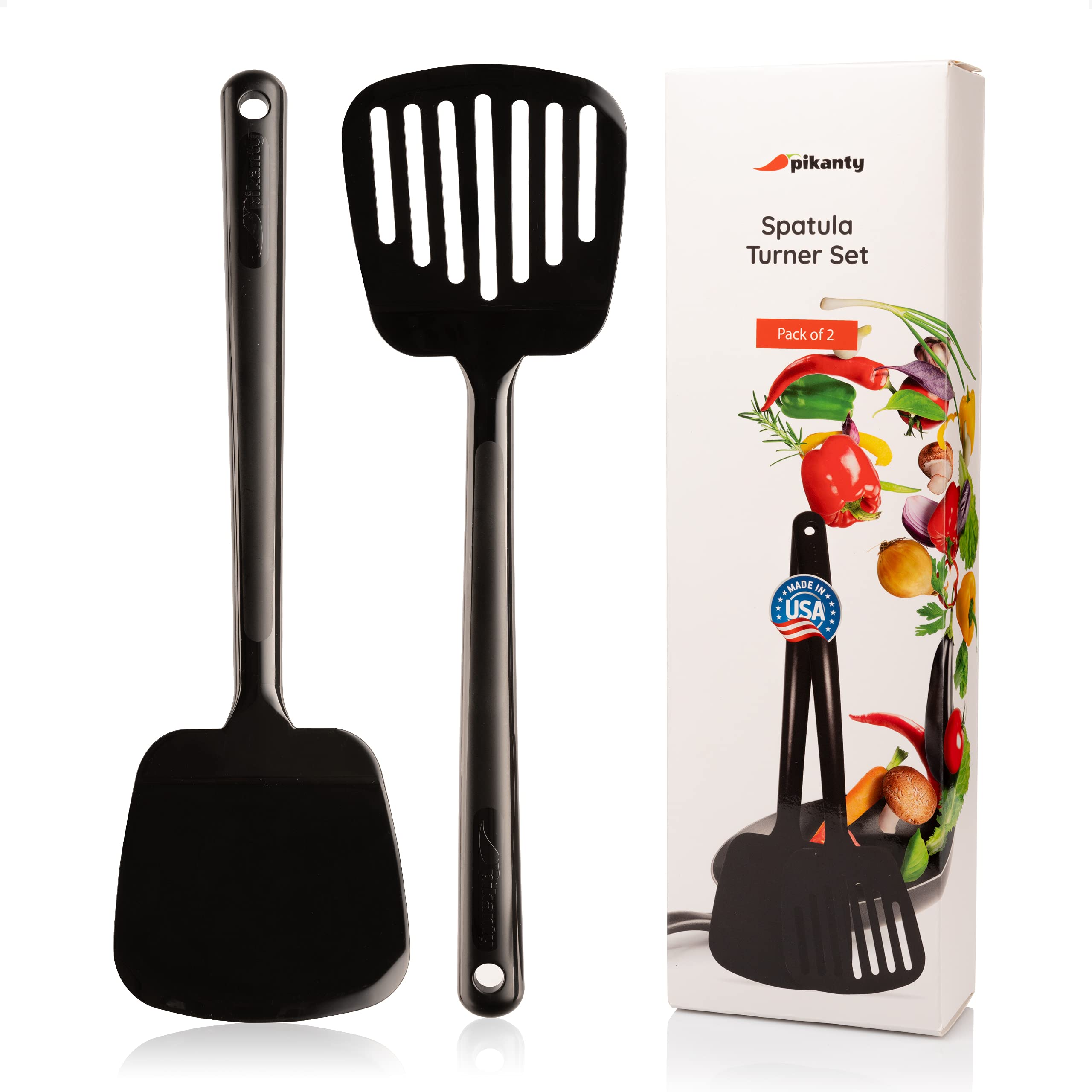 Pikanty - Spatula Turner Set Of 2 For Cooking. Great For Nonstick Cookware. Ideal For Flipping Egg, Pancake And More. Made In Us
