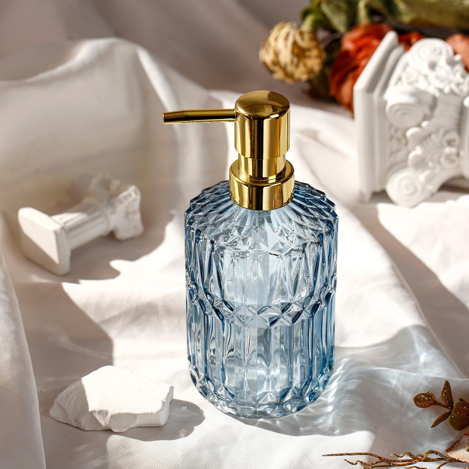 Yunnasi Soap Dispenser With Pump, Refillable Liquid Hand Soap Dish Soap Dispensers For Bathroom Counter, Kitchen Sink (Blue)