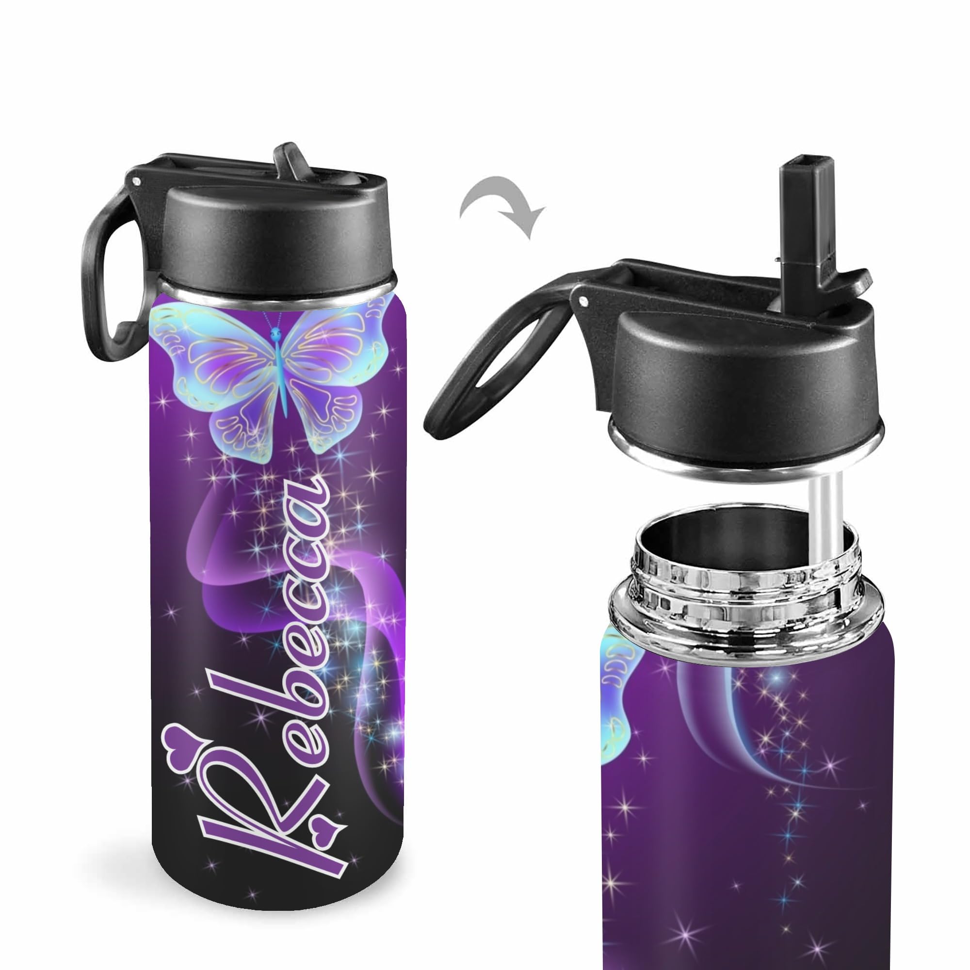 Personalized Water Bottles For Kids For School With Name Or Text Custom Insulated Stainless Steel Sports Water Bottle With Straw