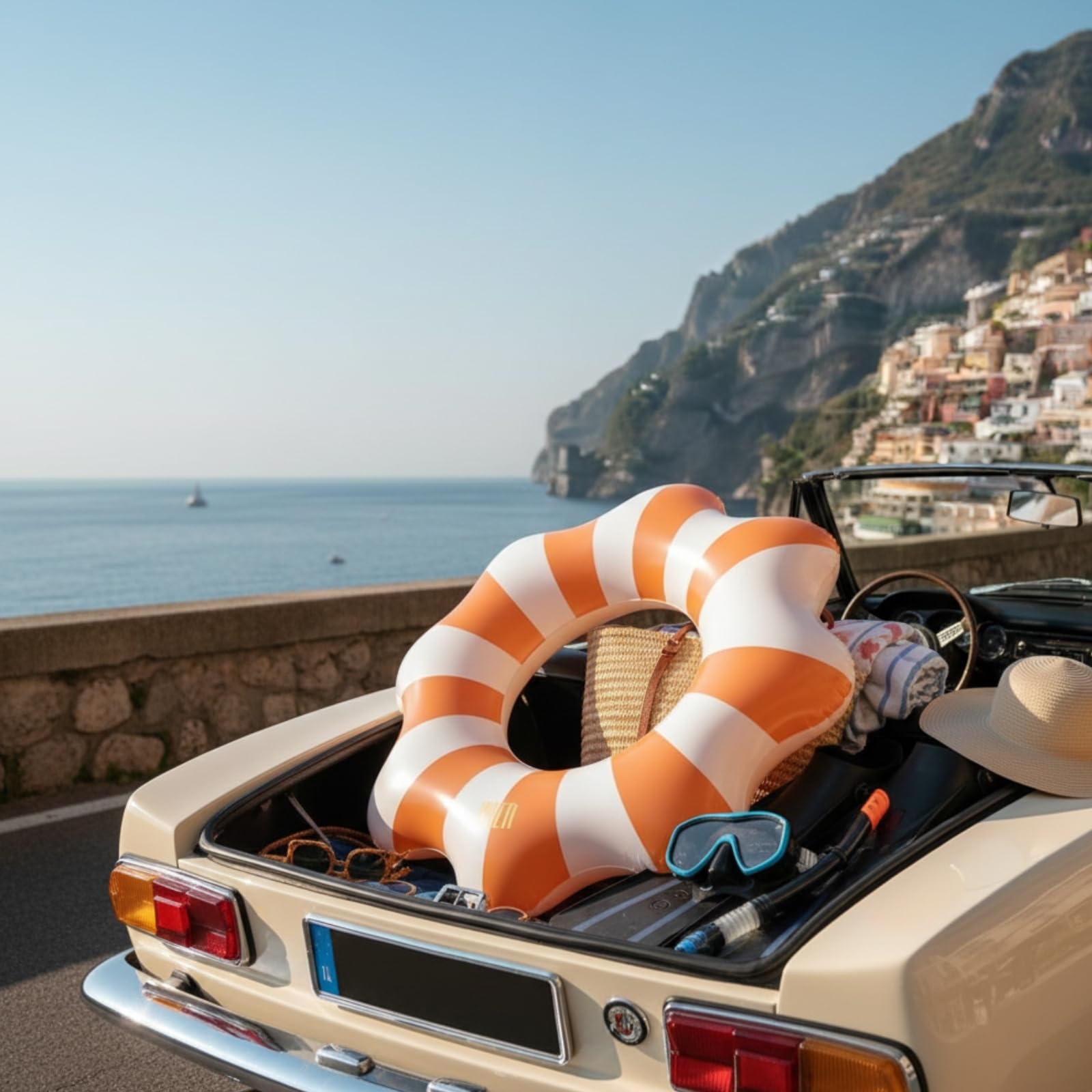 Amalfi Scalloped Inflatable Tube Pool Float Ring - Orange & White