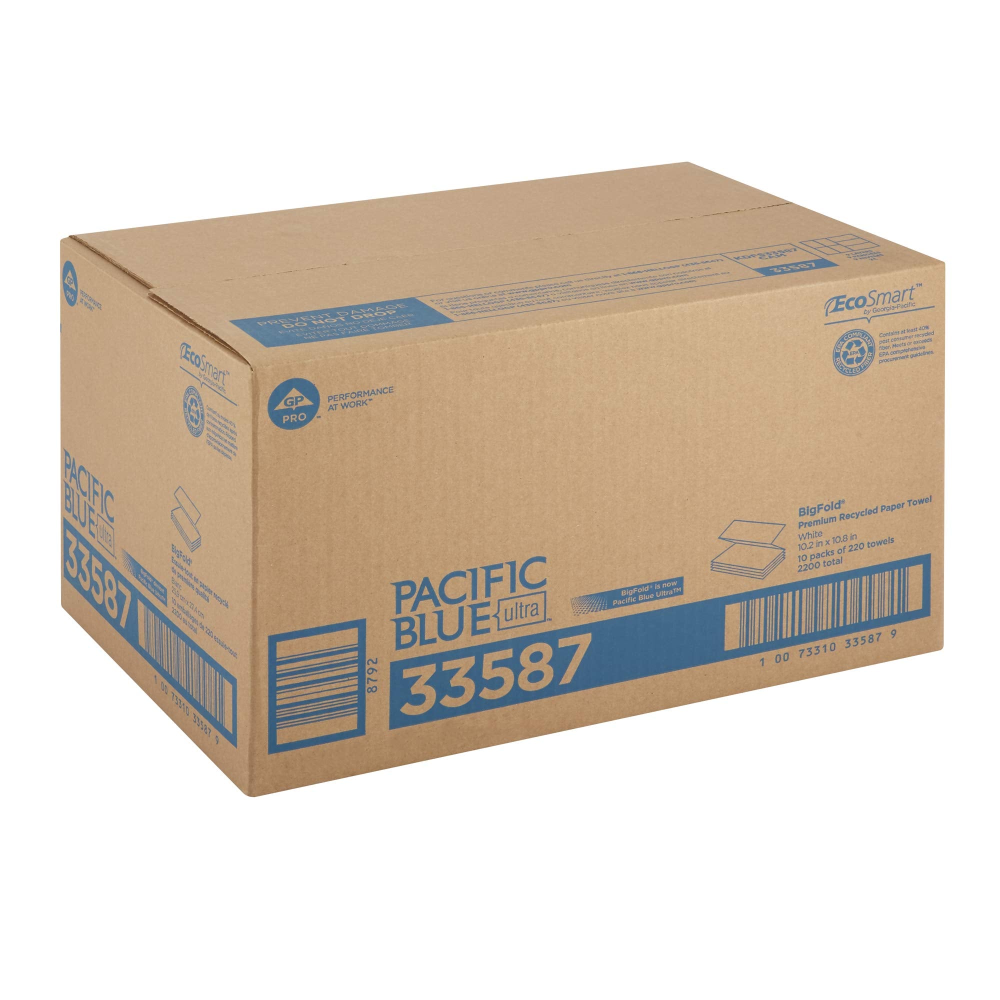 Pacific Blue Ultra Trifold Recycled Paper Towels By Gp Pro (Georgia-Pacific), 33587, 220 Paper Towels Per Pack, 10 Packs Per Cas