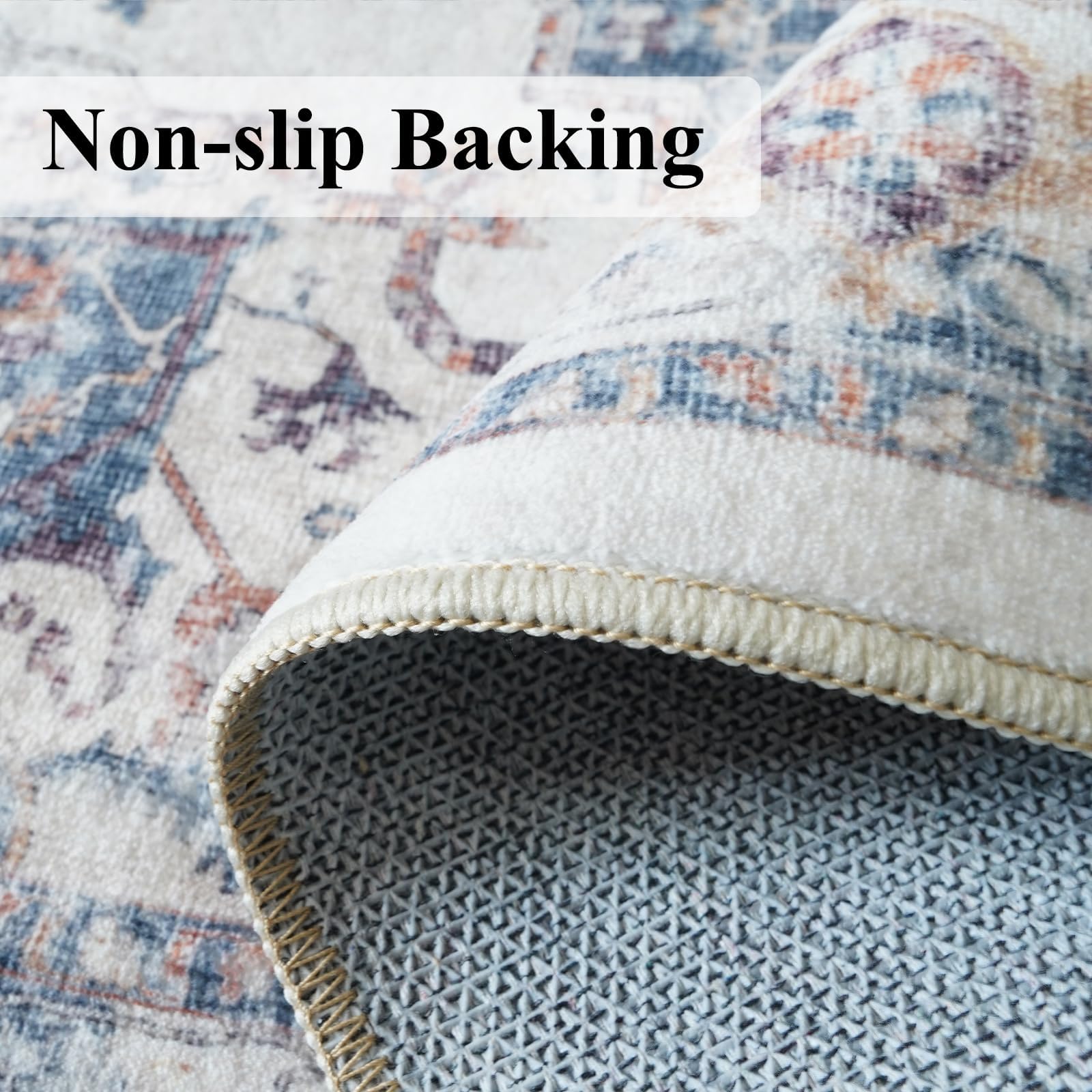 2x4 Washable Kitchen Runner Rug: Vintage Non-Slip Low Pile Entryway Area Rugs Thin Light Weight Carpet for Nursery Bedroom Soft