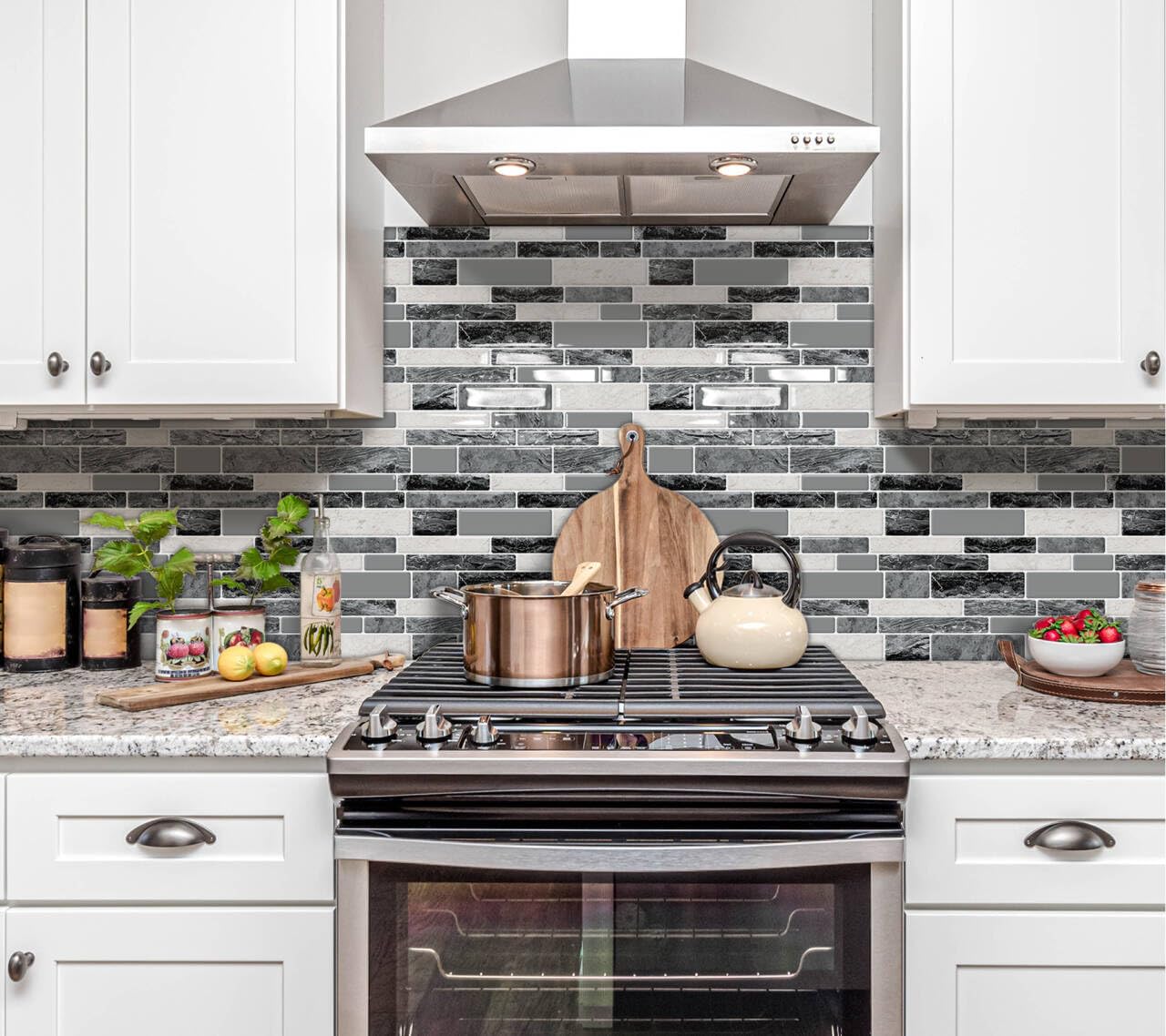 DEWOO Peel and Stick Backsplash 3D Self Adhesive Wall Tiles for Kitchen Bathroom,Marble Gray (10-Sheet, 12  12)