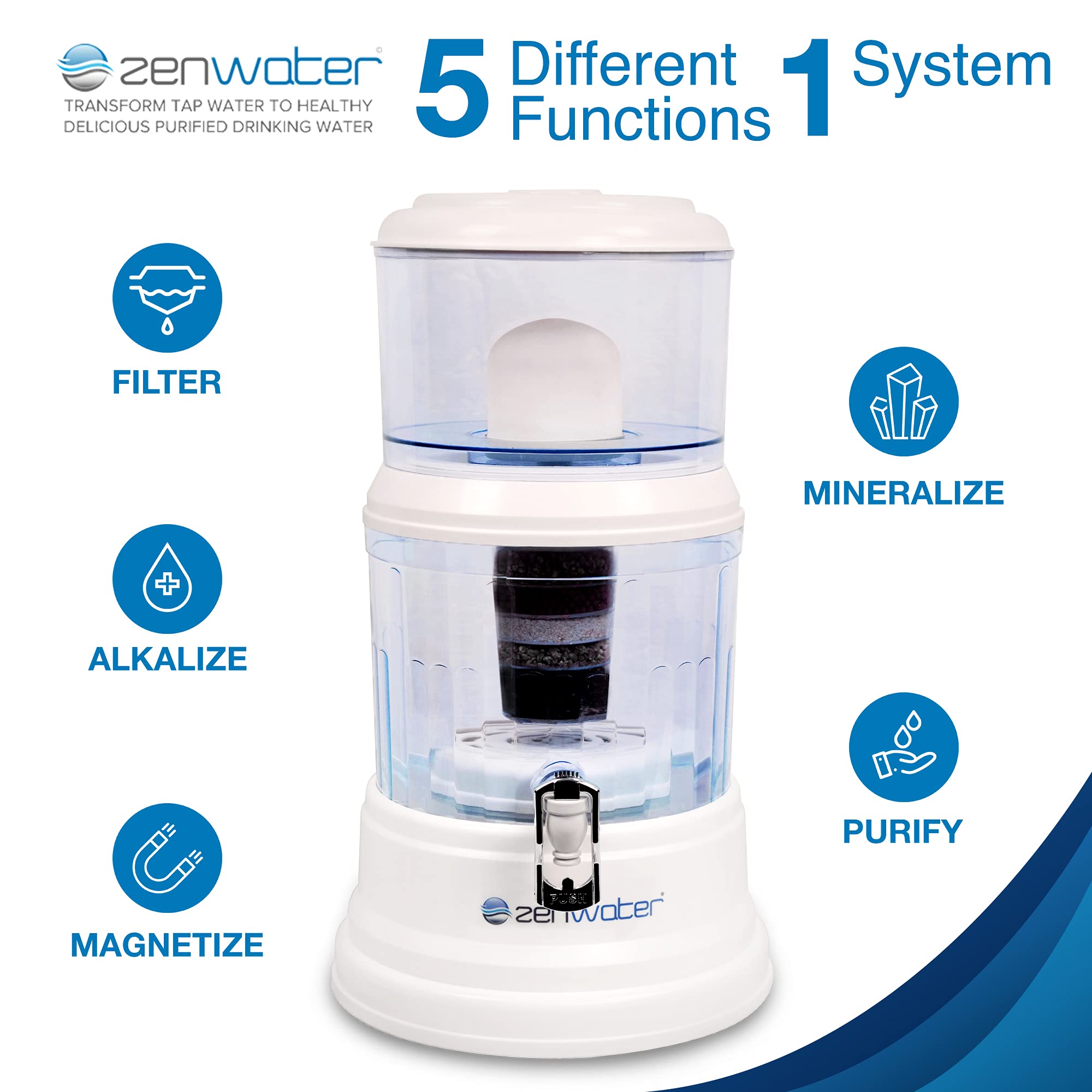 Zen Water - Water Filter System  Portable Water Purification System  4-Gallon Countertop Dispenser