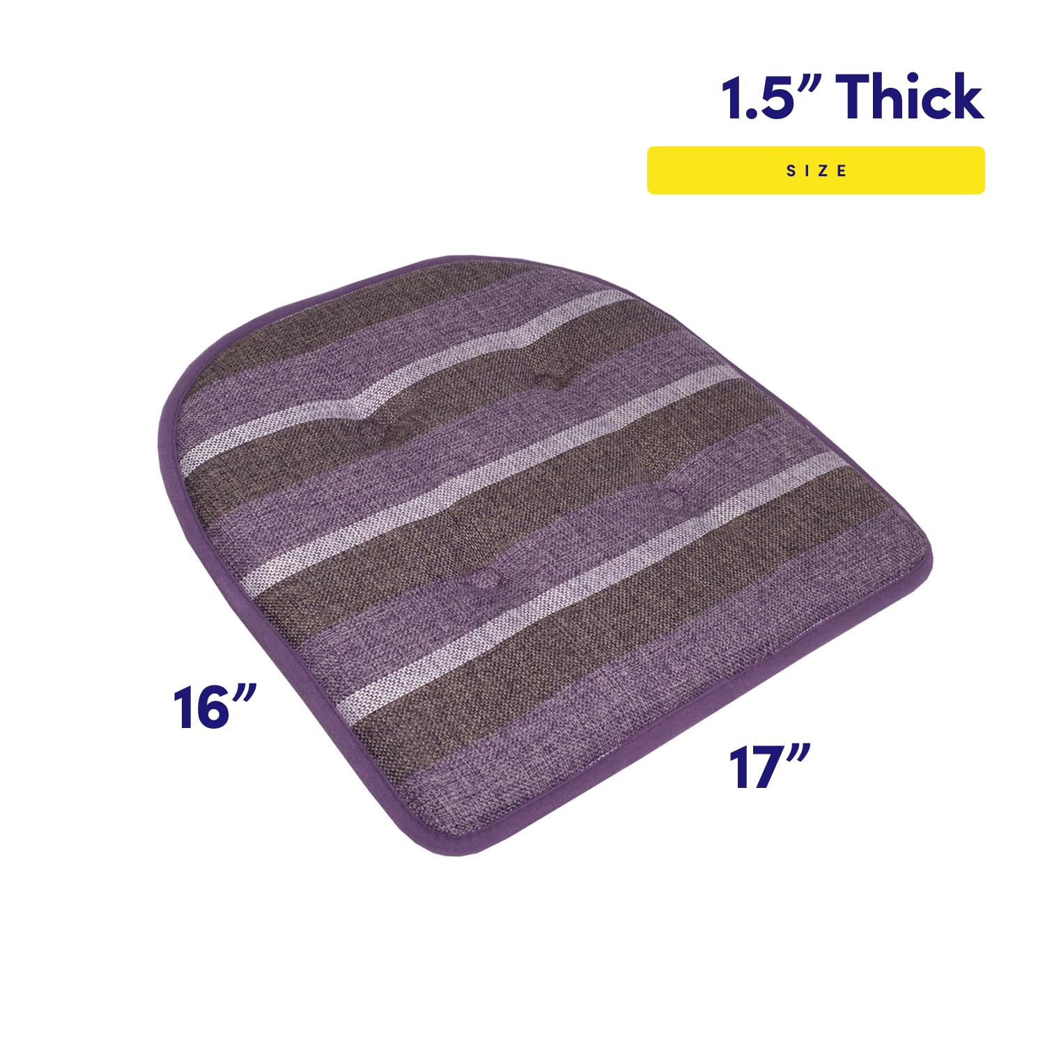 Sweet Home Collection Chair Cushion Memory Foam Pads Tufted Slip Non Skid Rubber Back U-Shaped 17 x 16 Seat Cover, 6 Count (Pack