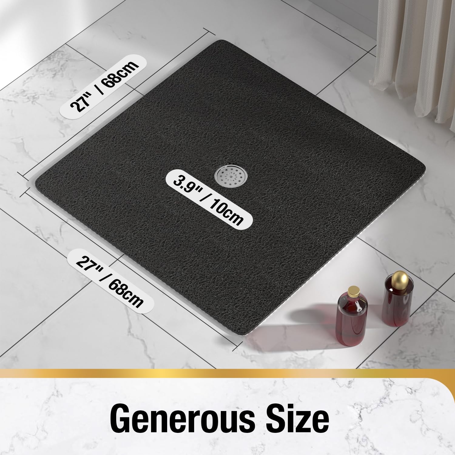 Hitslam Square Shower Mat, 27 X 27 Inch Non Slip Bath Mat For Tub, Soft Pvc Loofah Bathtub Mats With Drain Holes, Quick Drying B