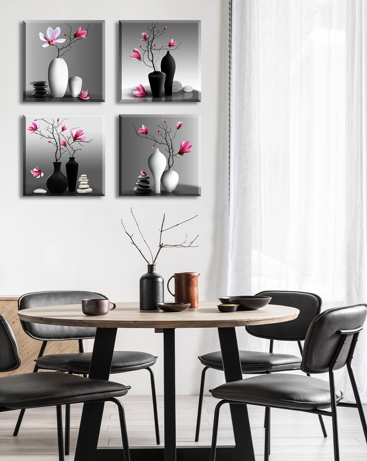 DJSYLIFE Zen Flowers Canvas Wall Art - Black & White Bathroom Decor, 12"x12", CK-ZenFL-01-1