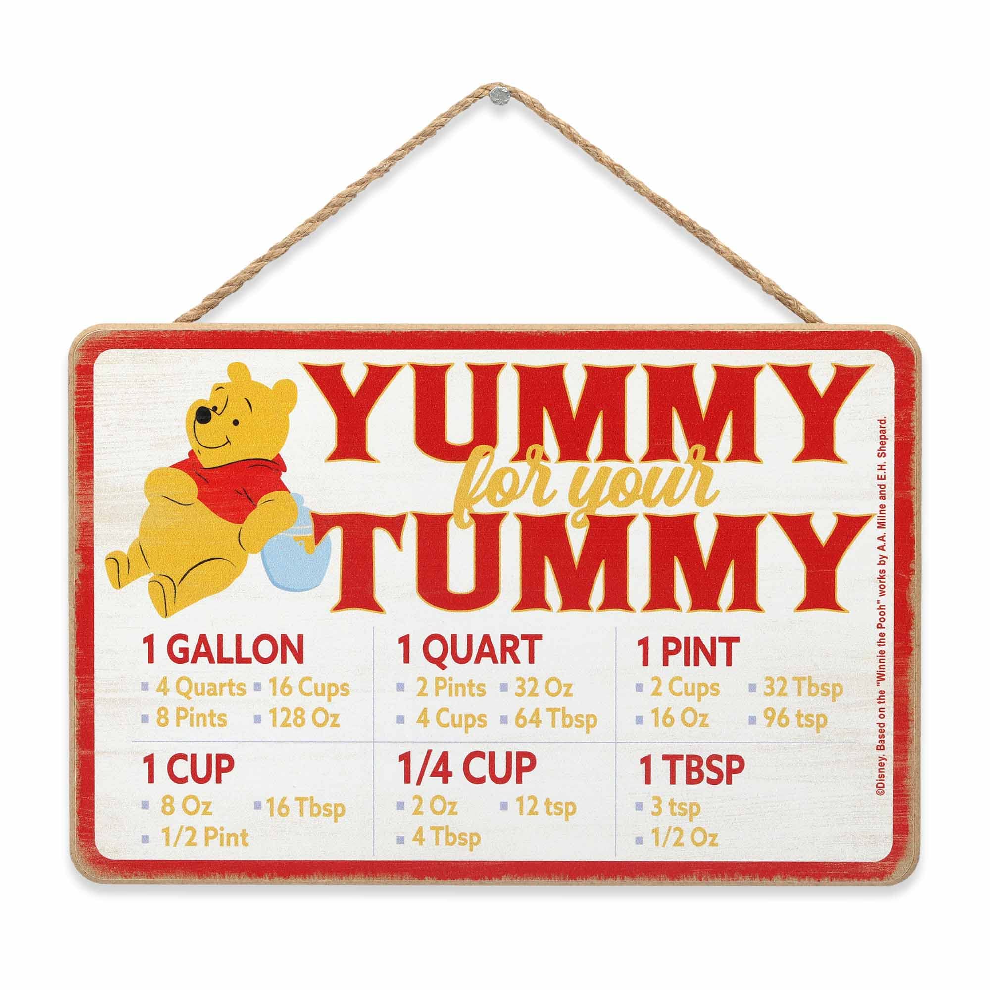 Disney Winnie the Pooh Yummy for Your Tummy Hanging Wood Measuring Sign - Kitchen Conversion Chart for Home