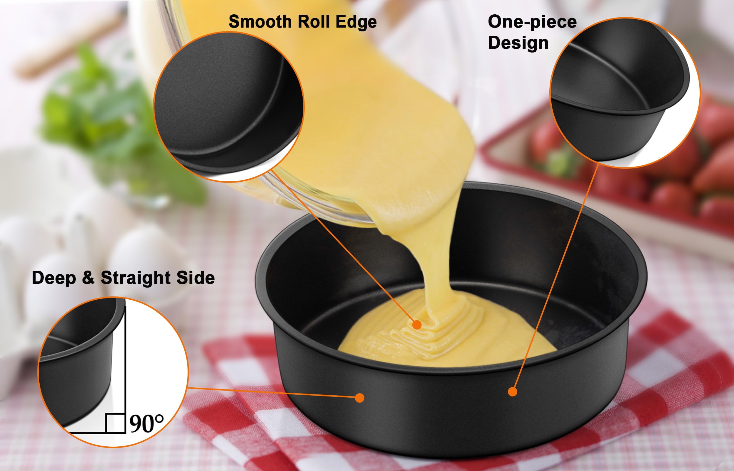 Teamfar Cake Pan, 4'' / 6''/ 8'' Round Baking Tier Pan Set, With Non-Stick Coating Stainless Steel Core, For Steaming Serving, H