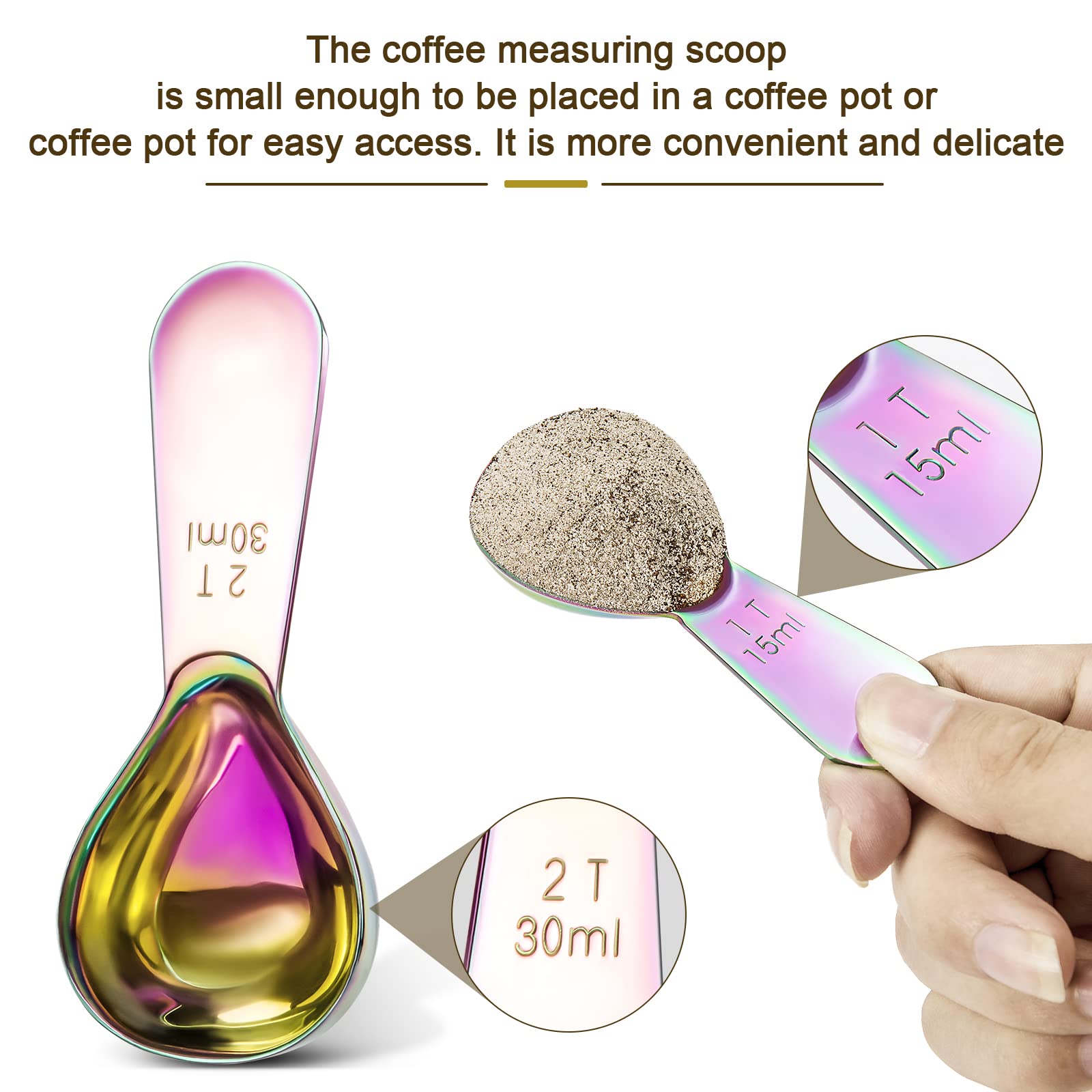 Stainless Steel Coffee Scoop 2-Piece Set (1 Tbsp, 2 Tbsp) Durable Tablespoon, Ergonomic Measuring Spoon, Suitable For Small And