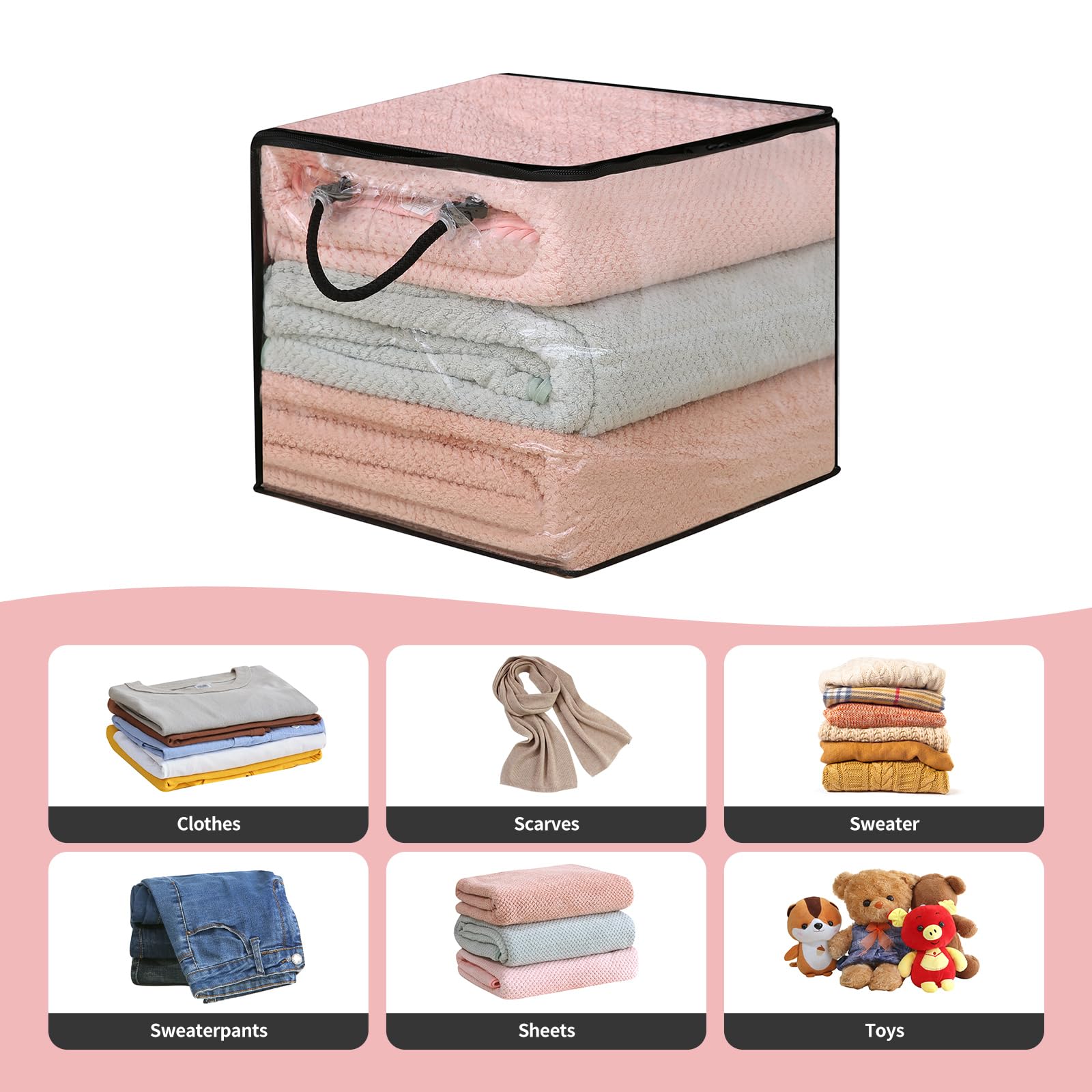 Remittur 10 PCS Clear Zippered Storage Bags with Handles,Sweater Storage with Two-Way Zipper,Foldable Closet Organizer Bed Sheet