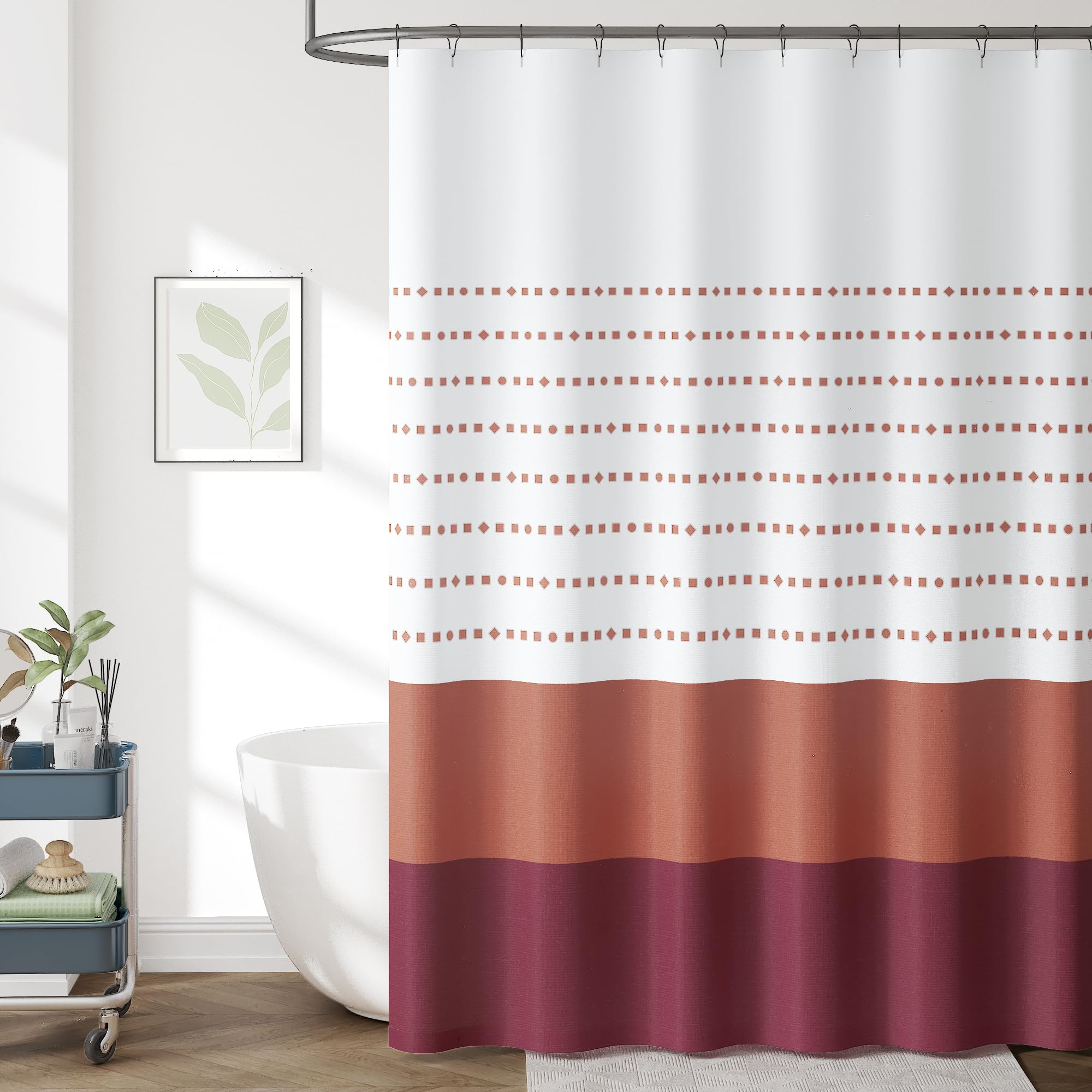 Jinchan Burnt Orange And White Boho Ombre Shower Curtain Striped Fabric Color Block Shower Curtains For Bathroom Modern Luxury W