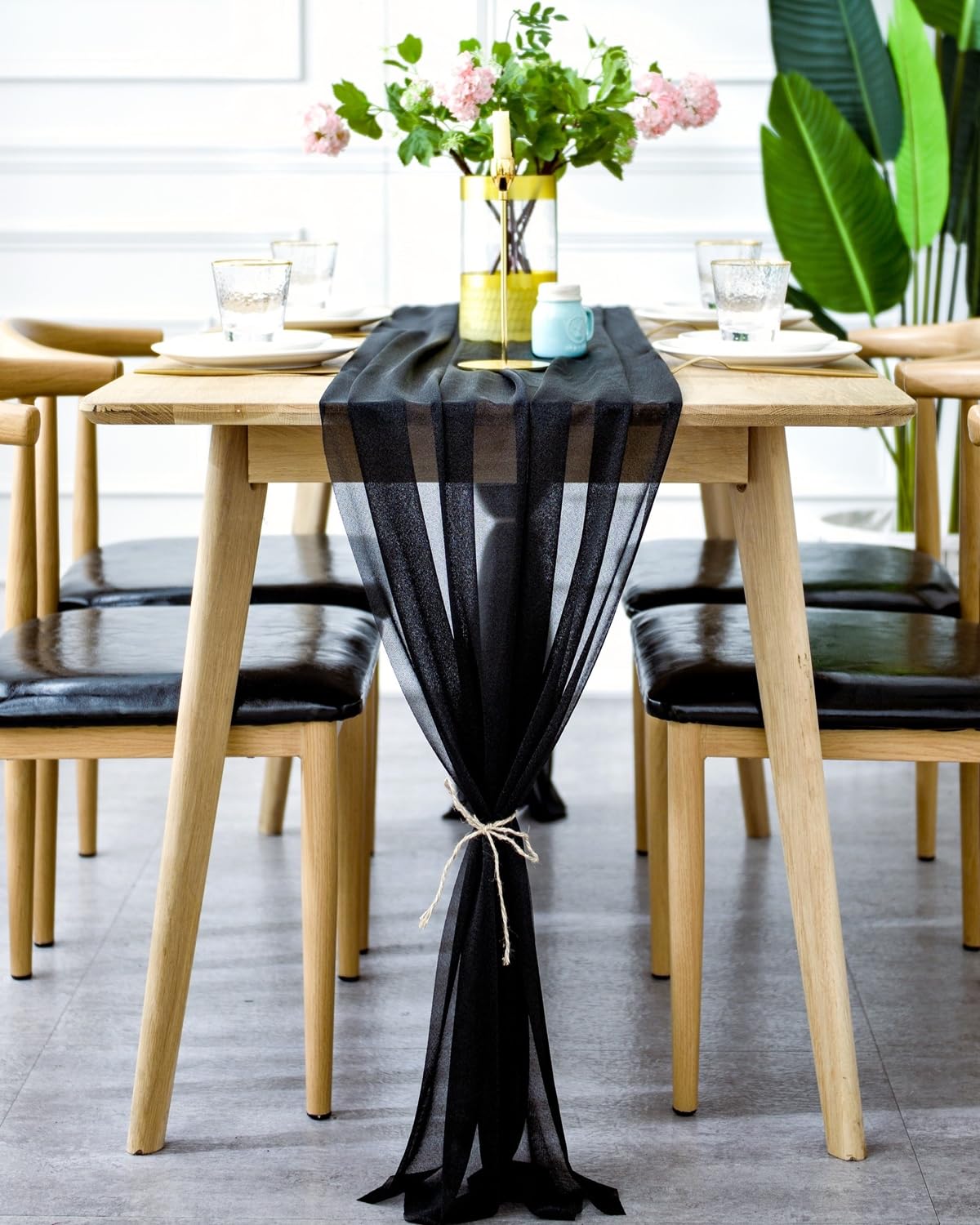 Boxan Gorgeous Black Silky Sheer Table Runner 30X120 Inch For Romantic Wedding Decor, Chic Bridal & Baby Shower, Christmas Party