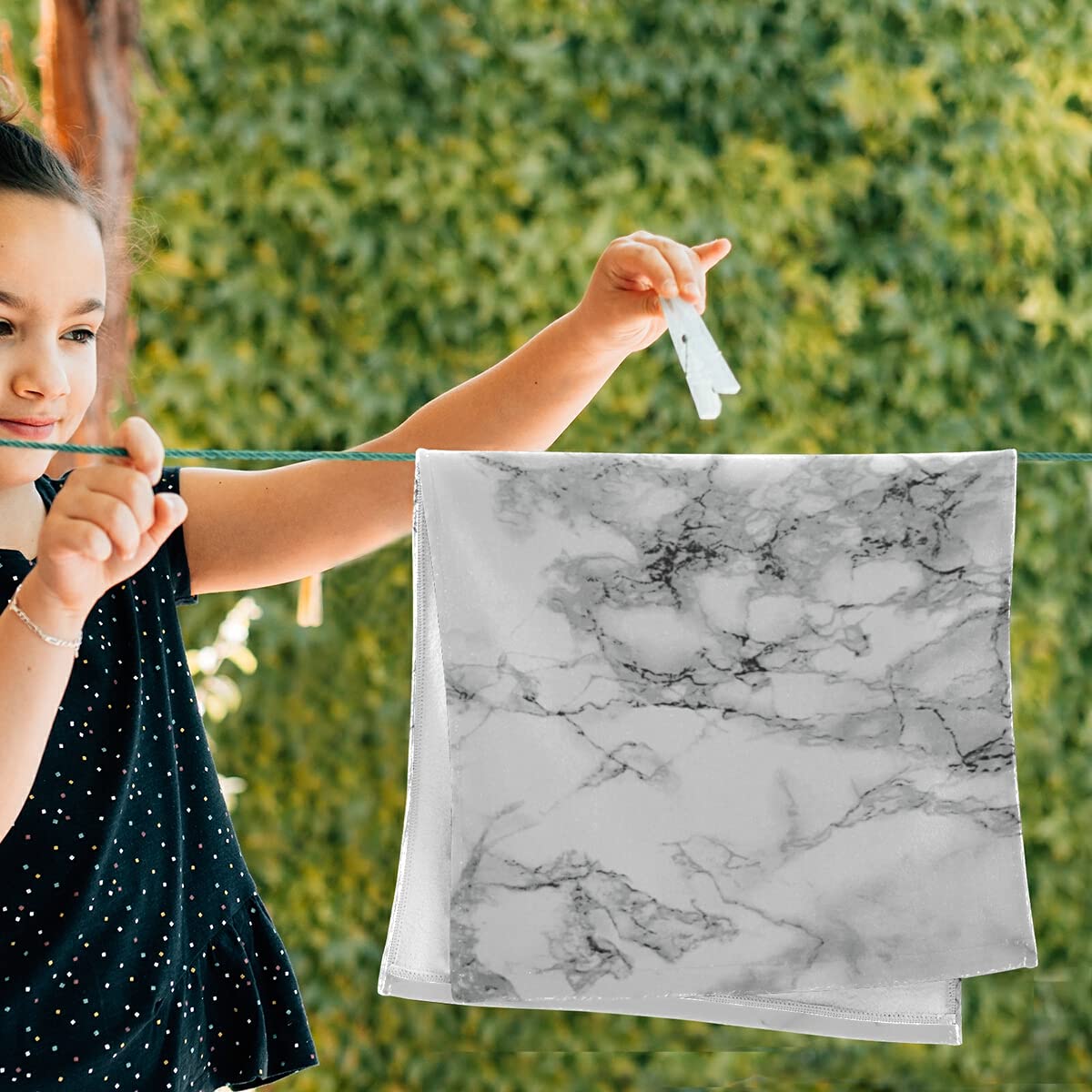 Giwawa Marble Hand & Face Towels 2 Pcs Absorbent White Marble Prints Soft Stone 28.3X14.4In