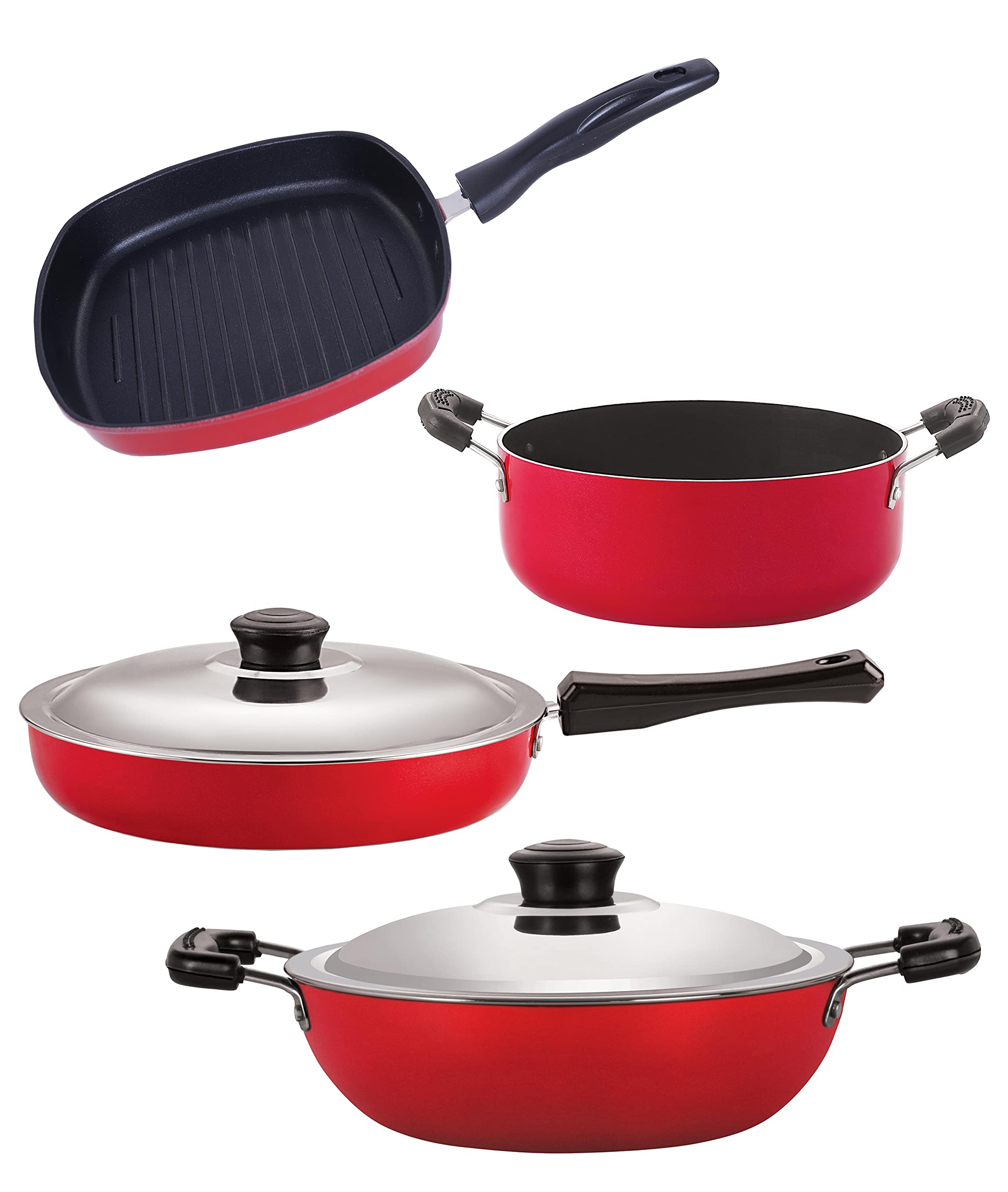 Nirlon Aluminium Non Stick Cooking Pots & Pans Set Of 4 Pieces (Fp13_Dkd(J)_Gp24.5_Cs24)